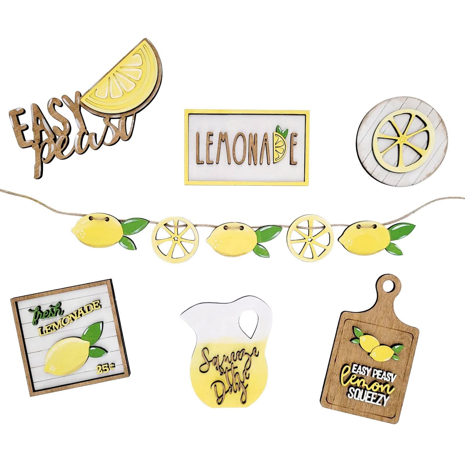 Mini Graduation Lemon Wooden Tray - Rustic Farmhouse Decor for Desktop, Room, and Patio | Summer Themed Tiered Tray Decorations