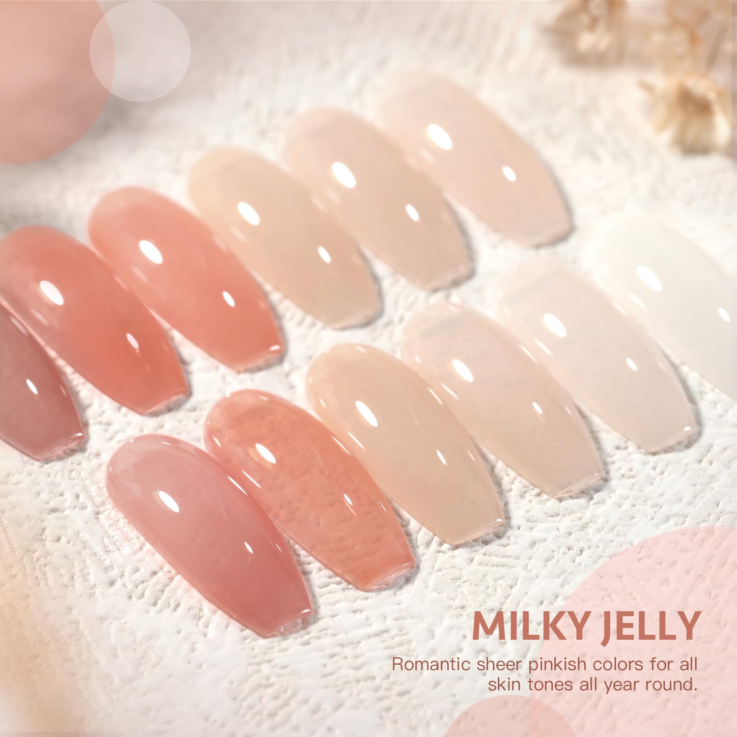 GAOY Milky Jelly Nude Gel Nail Polish Set - 6 Transparent Colors (Sheer White & Pink) Soak Off UV Light Cure Gel Polish Kit for Salon & DIY Nail Art at Home | Perfect for French Manicures, Bridal Nails & Everyday Wear