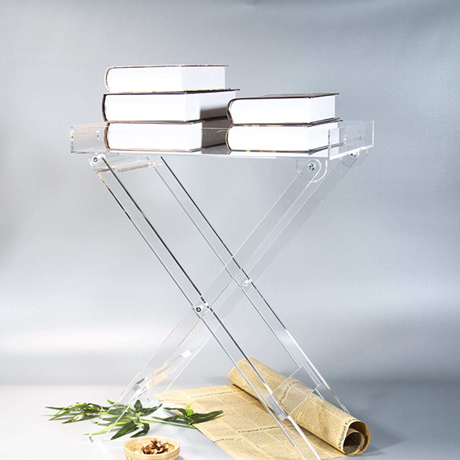 Modern Clear Acrylic Folding Tray Table - Lightweight Rectangular Side Table/End Table for Living Room, Bedroom, Office - Perfect for Breakfast in Bed, Laptop Work, or Coffee Table Use