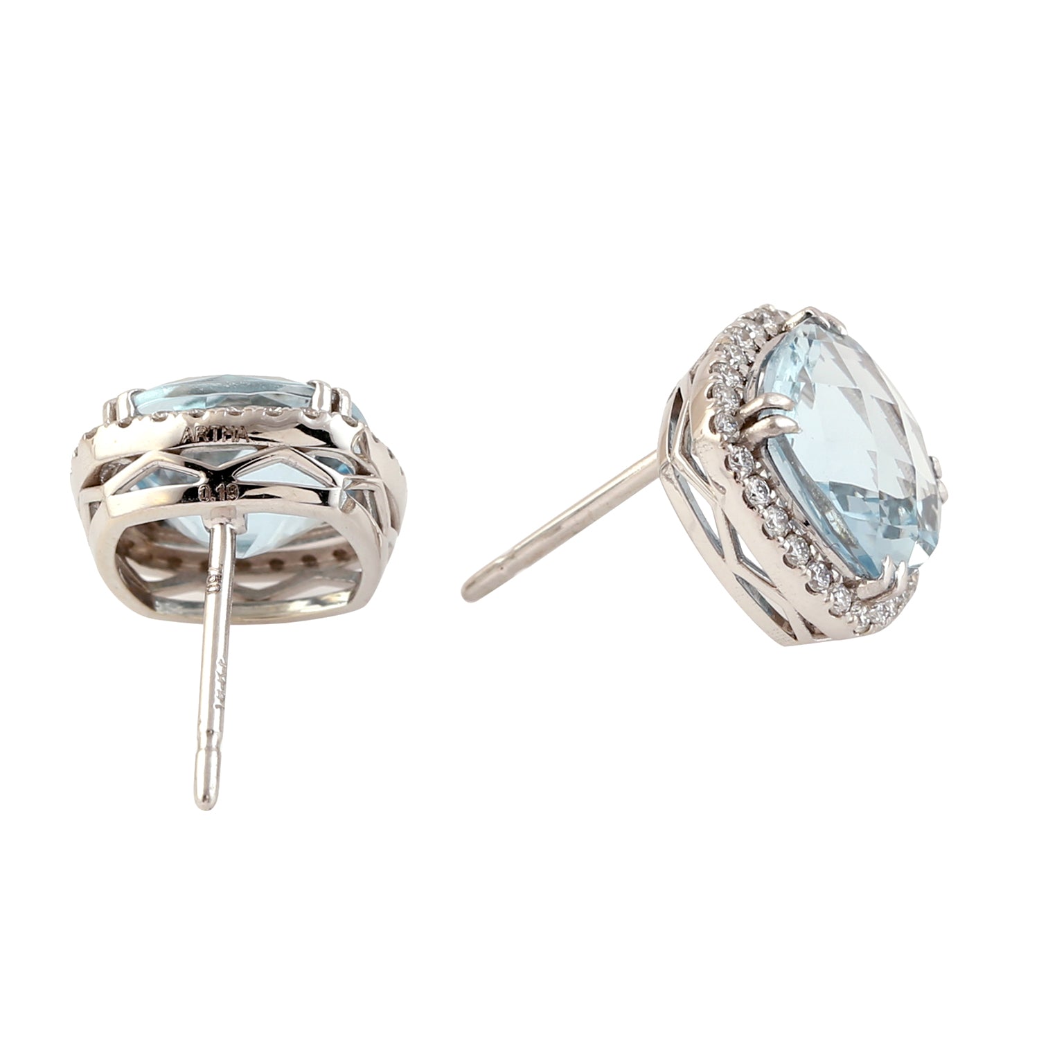 18K White Gold Aquamarine Gemstone Pave Diamond Stud Earrings for Women - Perfect for Weddings, Parties & Everyday Elegance