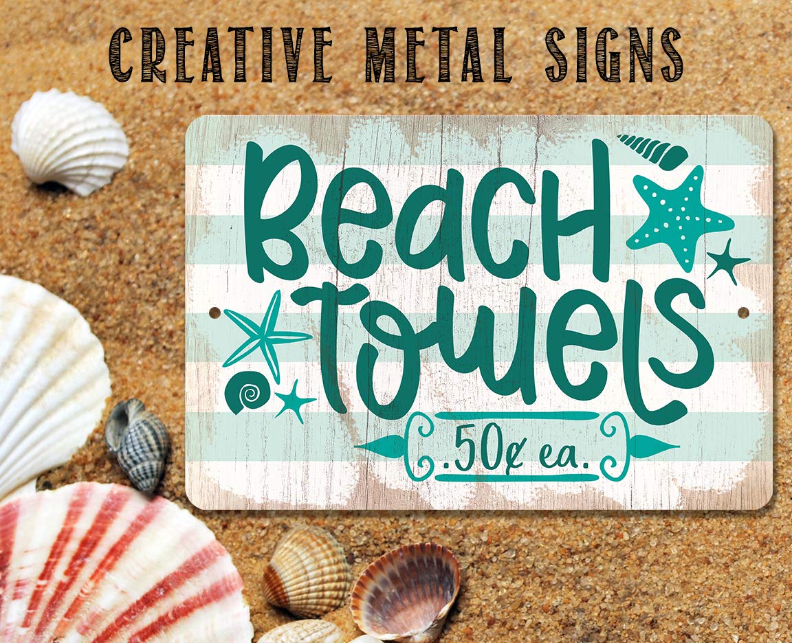 Beach Towels & Metal Wall Art Signs - Coastal Decor for Indoor & Outdoor Use - Perfect for Bedroom, Poolside, and Home Beach Themed Decorations