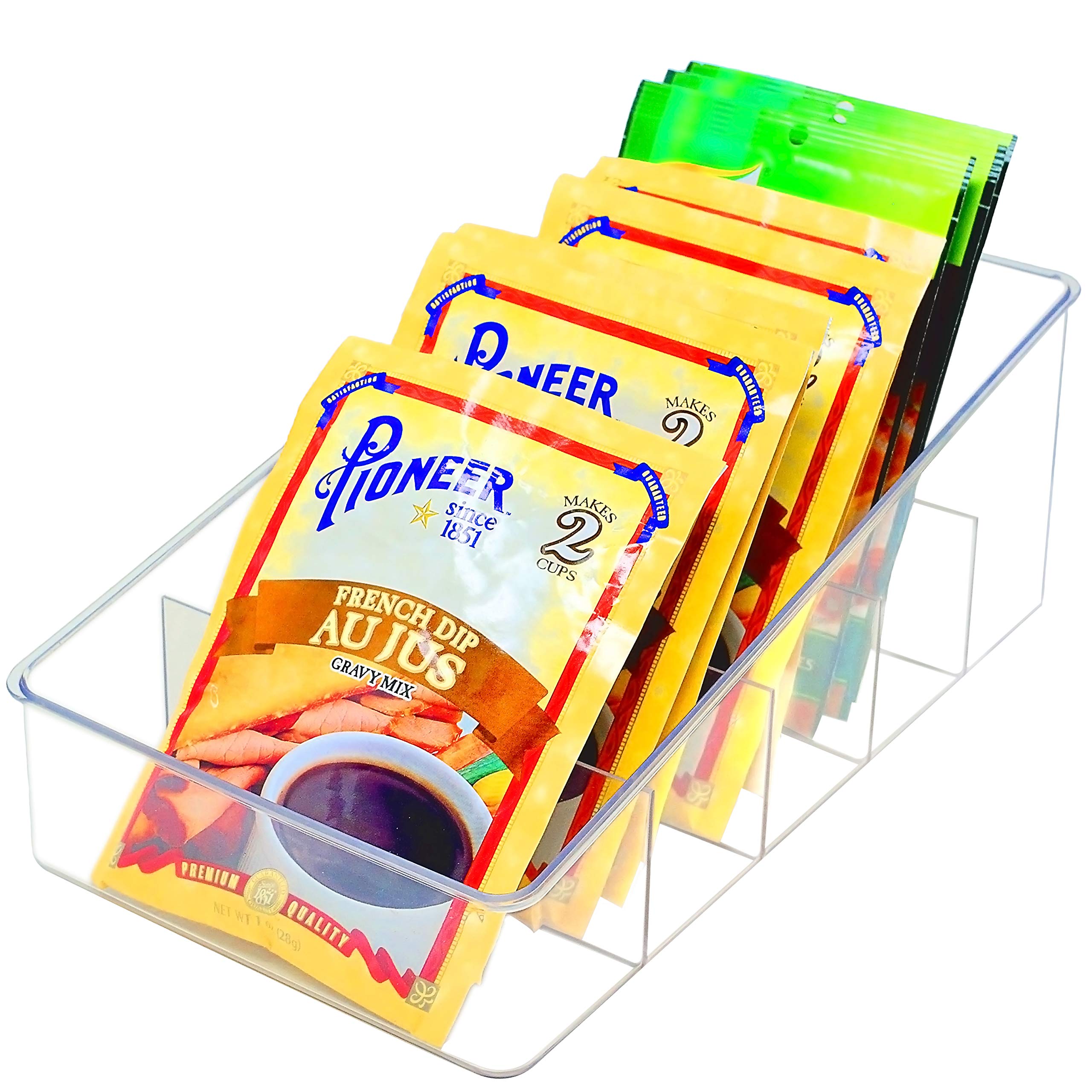 Youngever Clear Plastic Food Storage Organizer with 5 Divided Sections - Pantry Organizer for Snacks, Soups & Seasoning Packets - Kitchen, Refrigerator & Cabinet Storage Solution (Perfect for Meal Prep & Space Saving)
