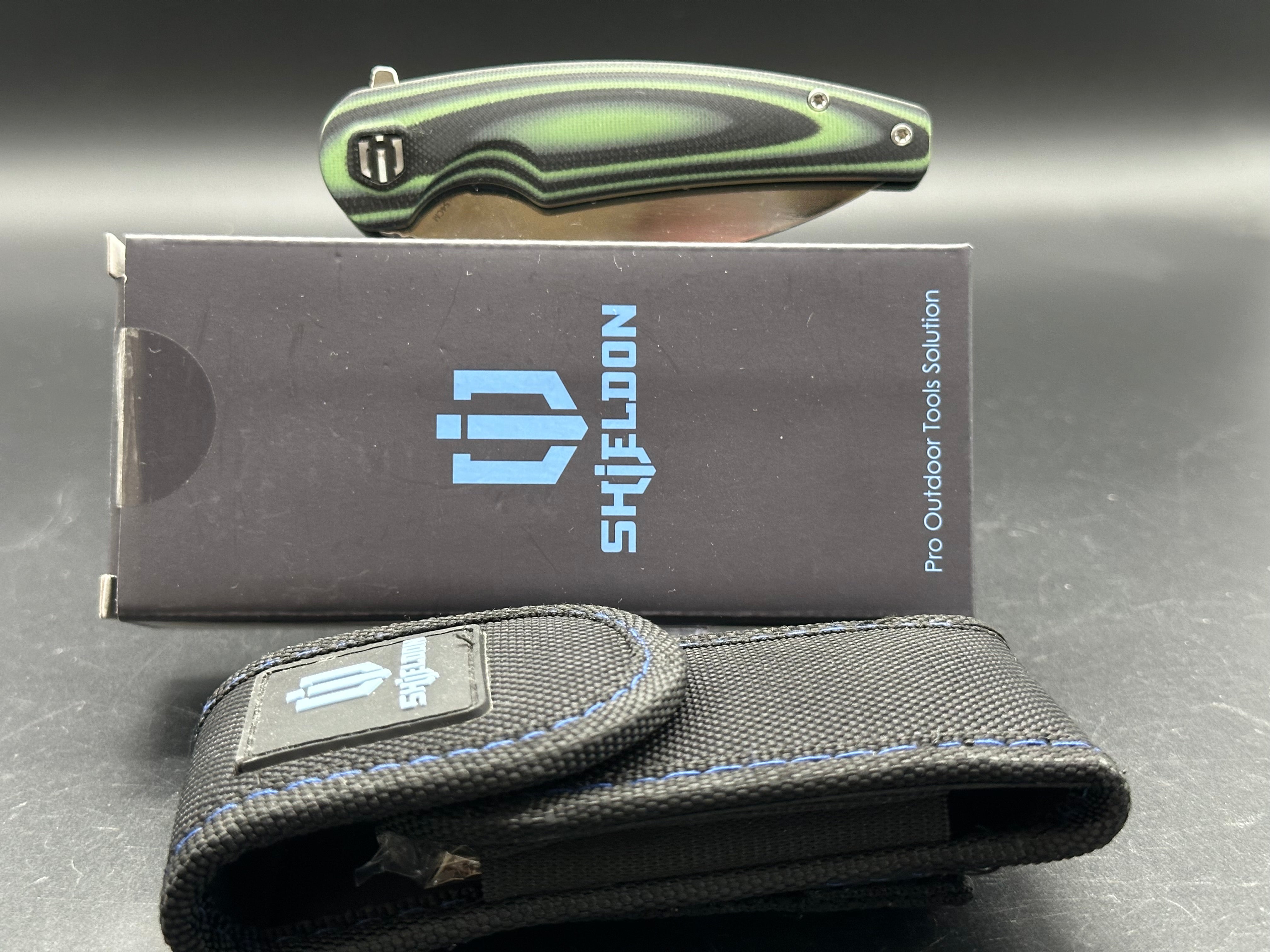 SHIELDON Folding Knife - 154CM Steel Blade, Green G10 Handle, Plain Edge, Mirror Polish Finish - Perfect for Camping, Hiking & Outdoor Adventures