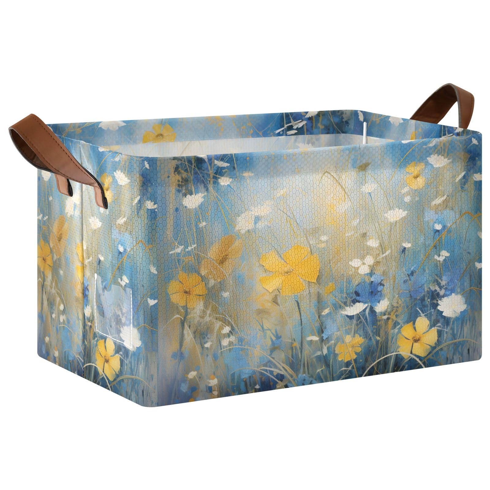 ALAZA 2-Pack Collapsible Closet Storage Cubes & Baskets - Yellow Blue Daisy Pattern, Space-Saving Shelf Organizer for Bedroom, Kids Room, and Office Storage Solutions