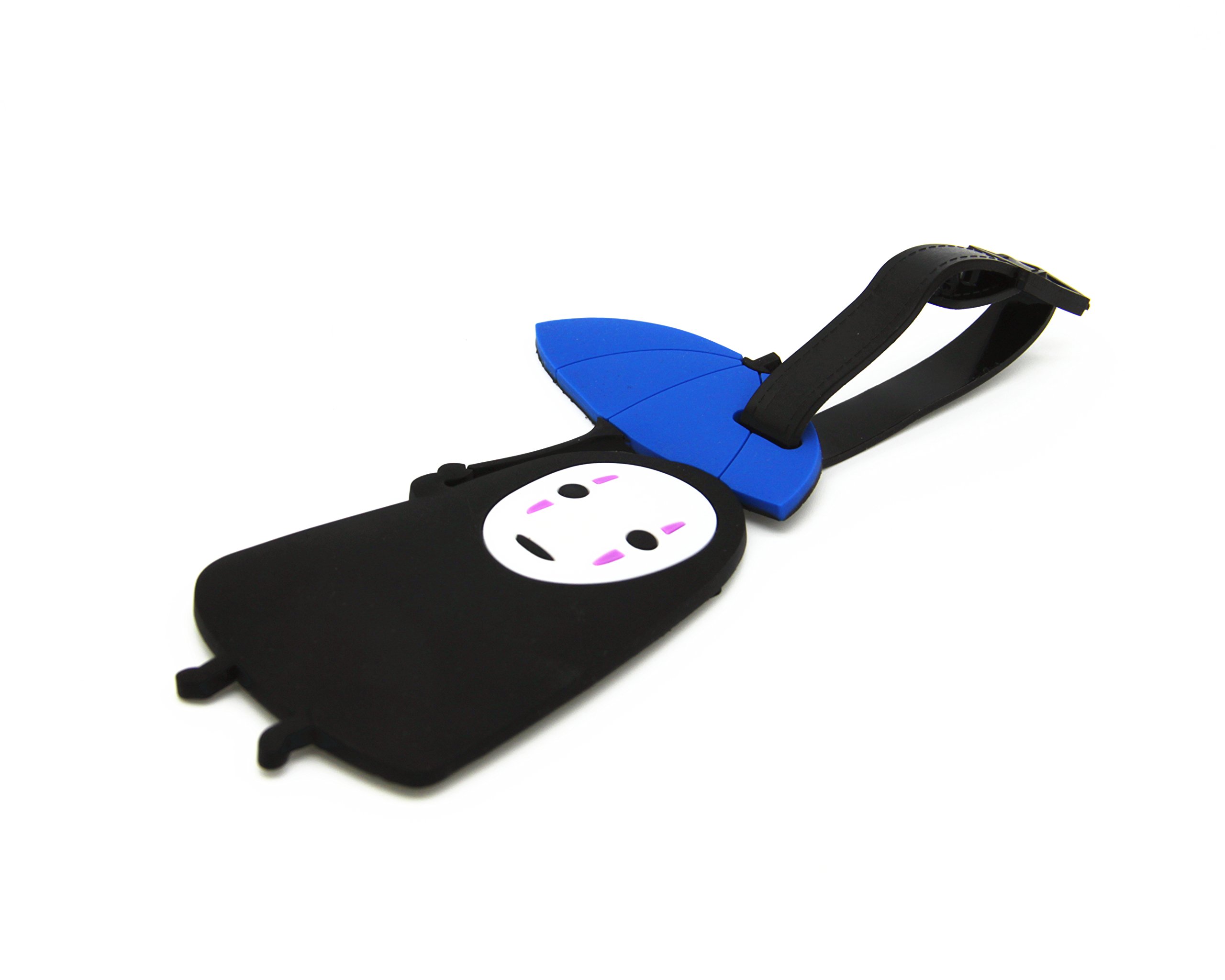 Anime No Face Man Luggage Tag with Adjustable Strap - Spirited Away Inspired Blue Umbrella Design for Travel Bags, Suitcases & Backpacks