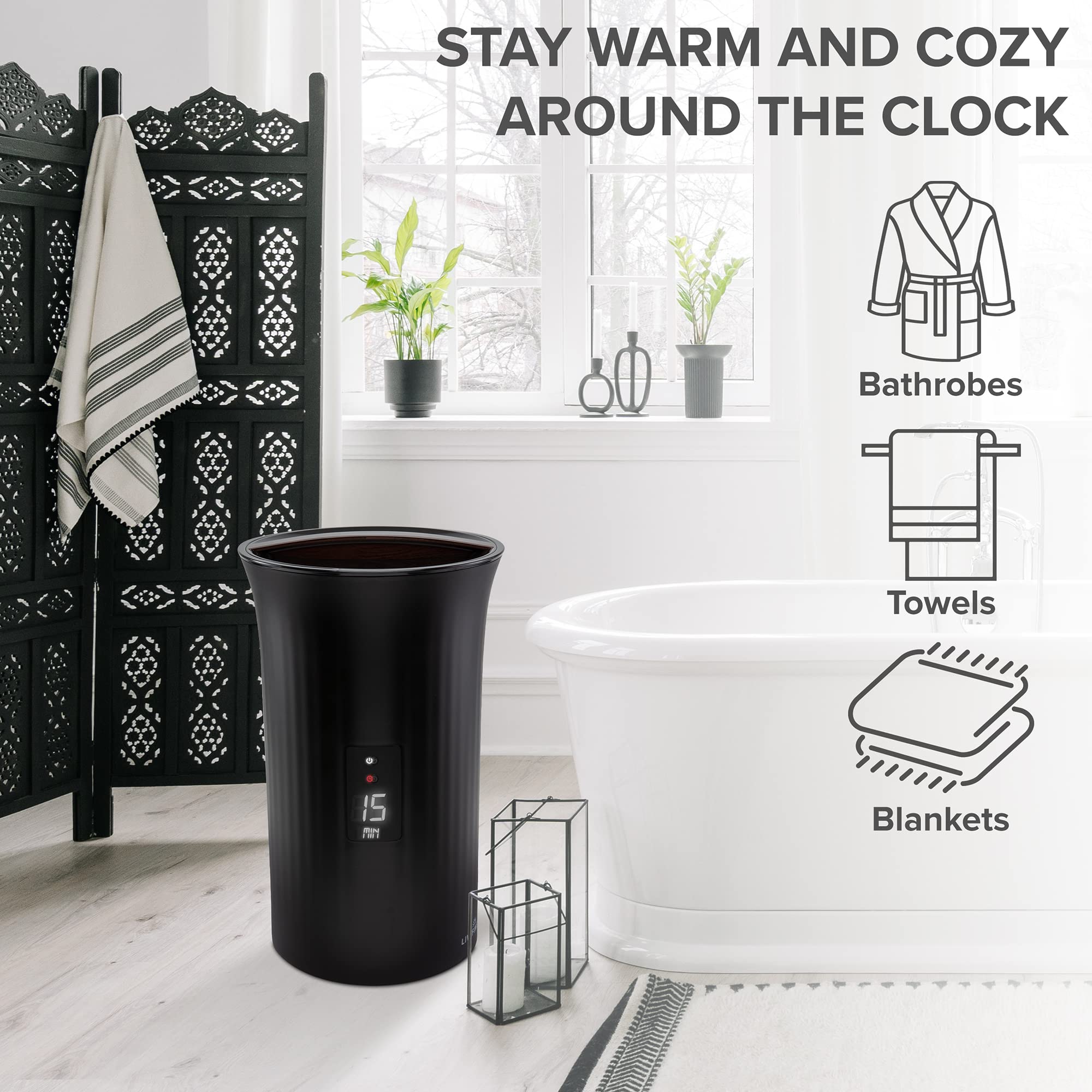 Premium Bucket Style Towel Warmer with LED Display & Adjustable Timer - Luxury Heated Towel Holder for Bathroom, Fits 40x70 Inch Oversized Towels - Perfect for Spa, Hotel & Home Relaxation