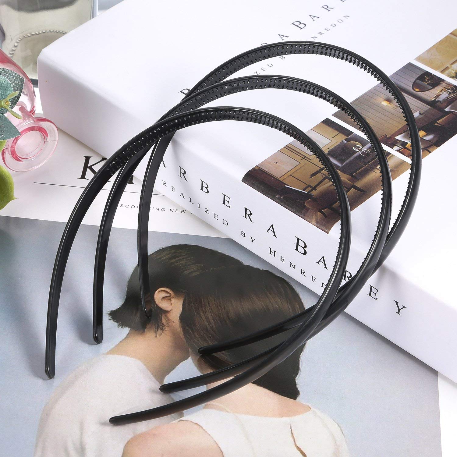10mm Black Plastic Hair Headbands with Teeth - 12PCS Plain DIY Hair Accessories for Women, Girls - Perfect for Styling, Sports, Work & Everyday Use