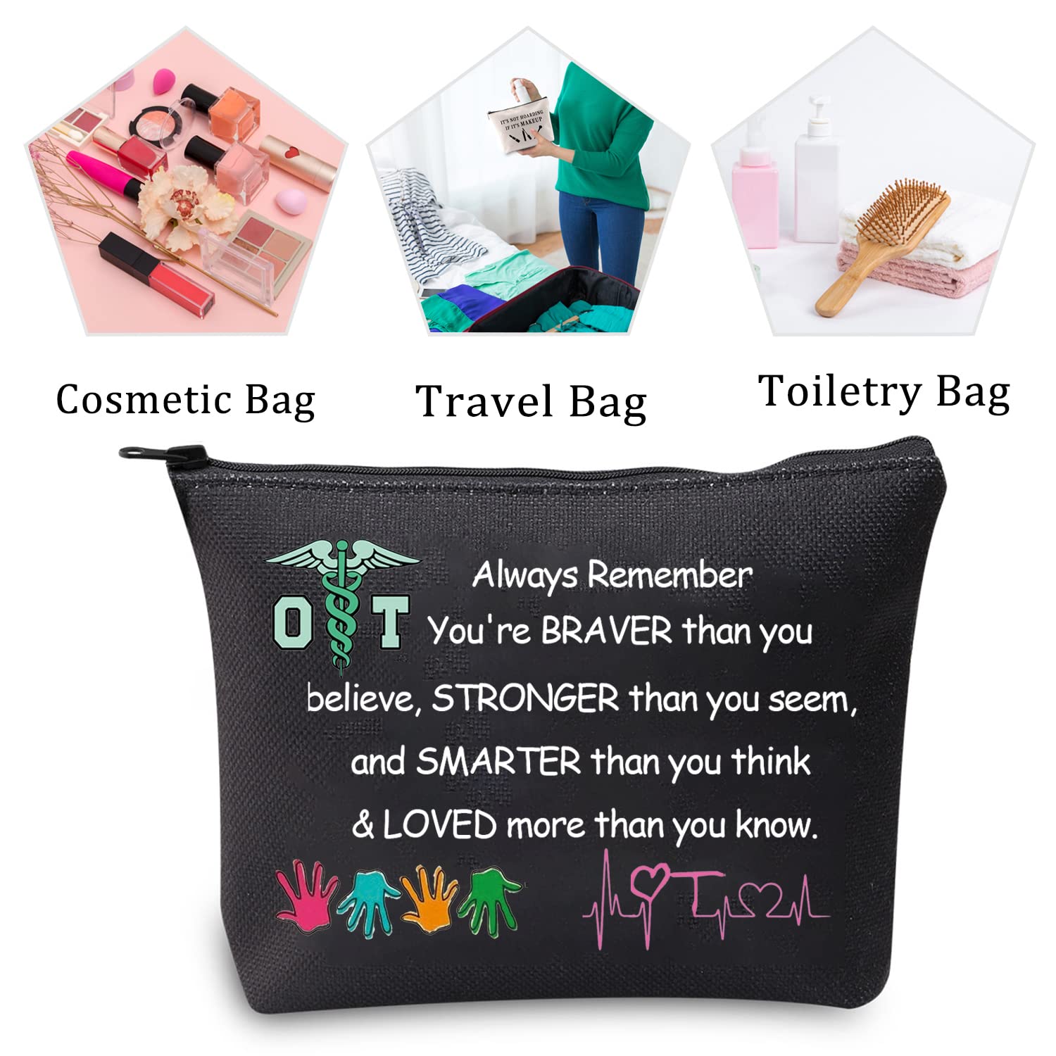 MBMSO OT Gifts - Black Medium Occupational Therapy Bag with Zipper | Therapist Cosmetic Pouch for Makeup & Medical Supplies | Perfect for OT Students, Practitioners & Healthcare Professionals