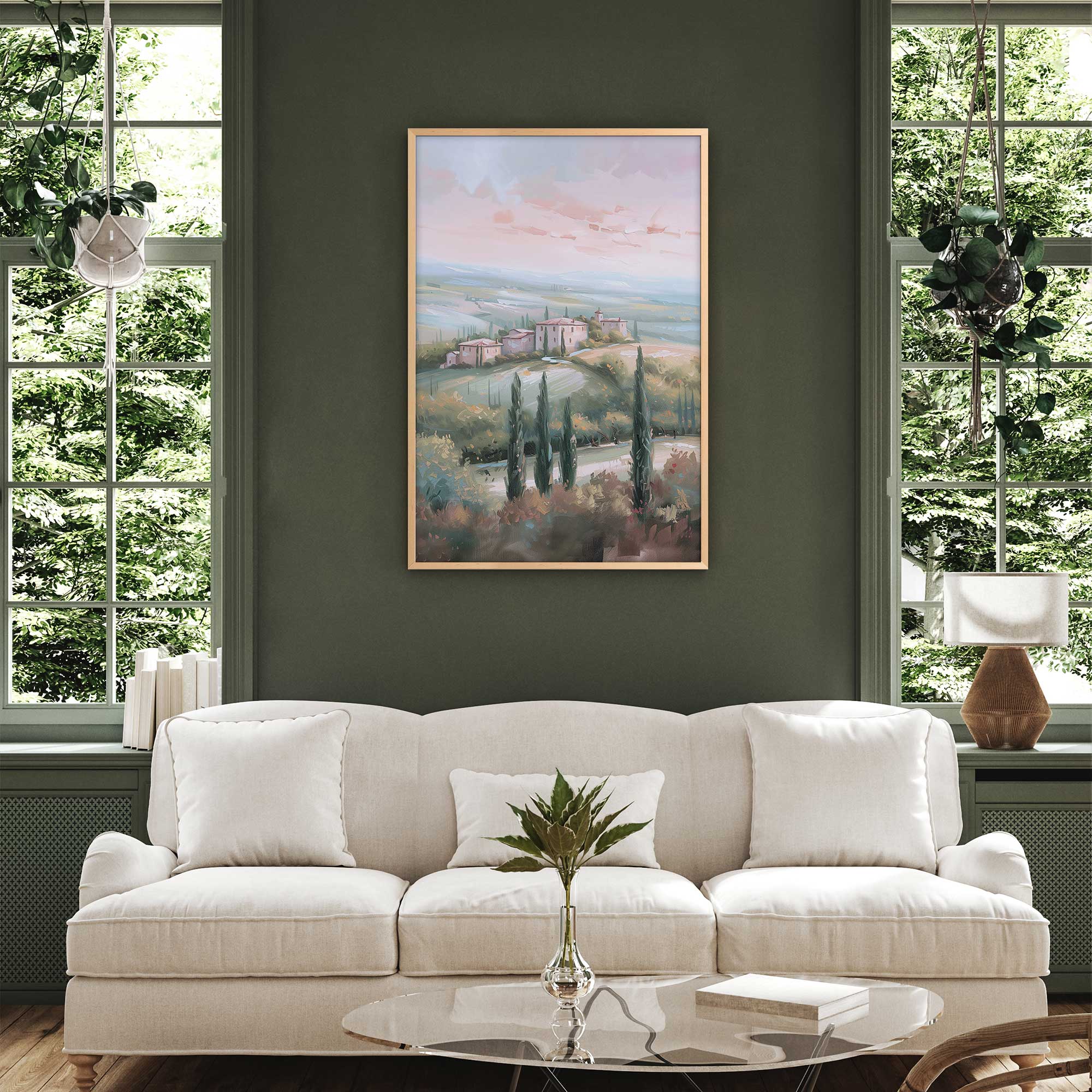 Tuscany Sunset Landscape Art Print - Dusk's Glow v1 Wall Decor for Living Room, Bedroom & Office