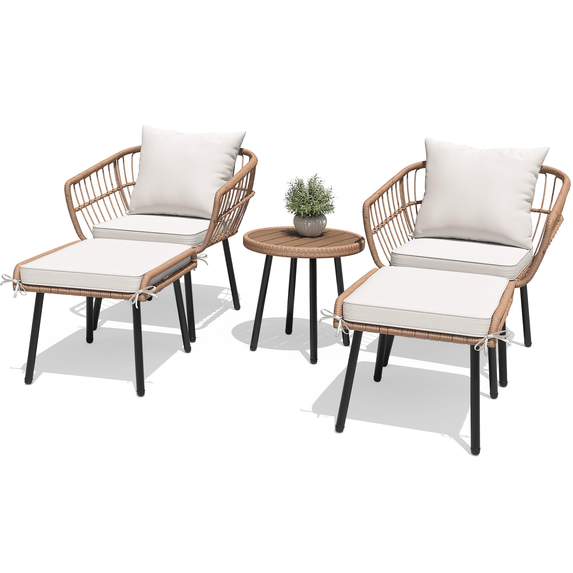 YITAHOME 5-Piece All-Weather Outdoor Wicker Furniture Set - Patio Bistro Set with Footrest, Coffee Table & Ottomans - Perfect for Balcony, Garden, Backyard & Small Outdoor Spaces