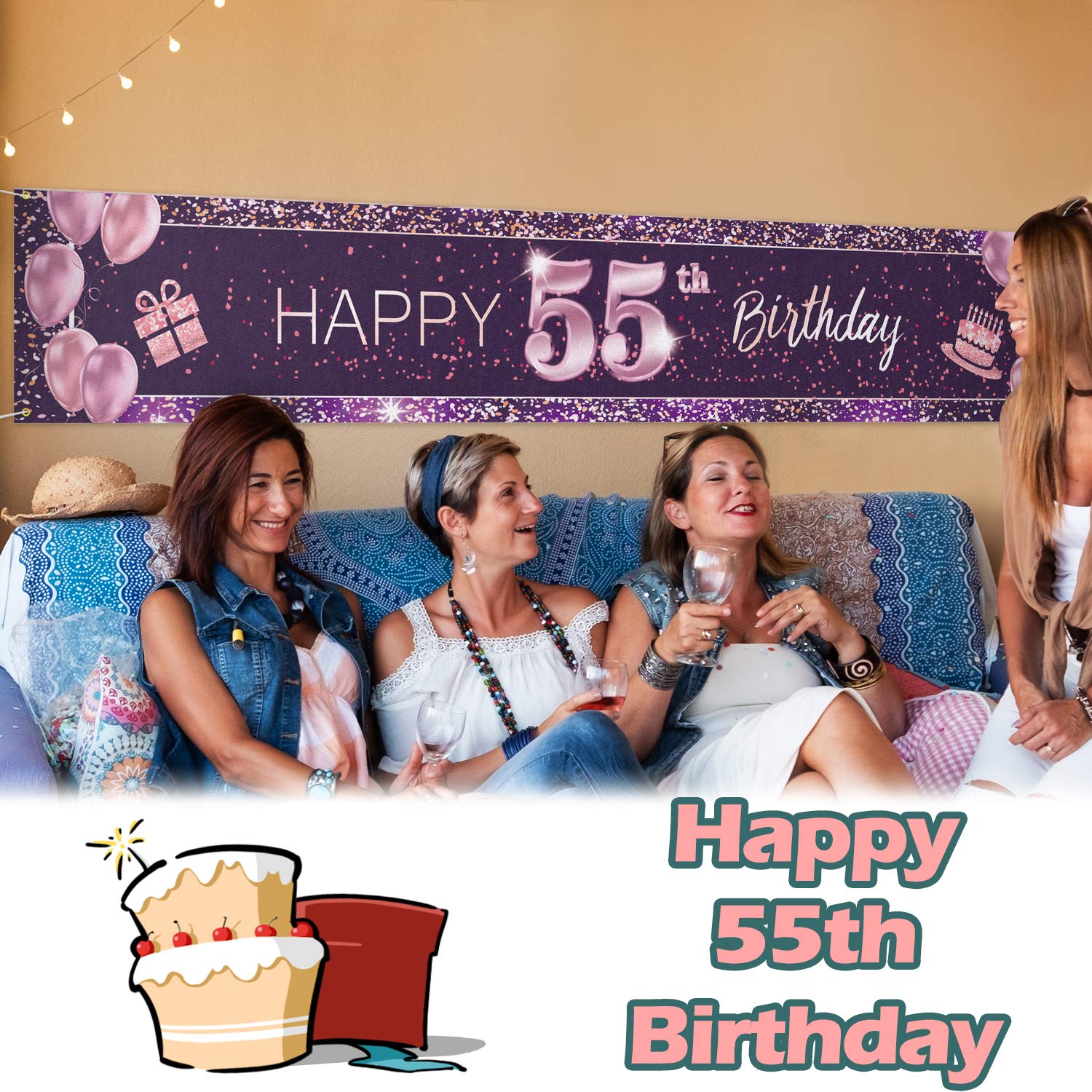55th Birthday Backdrop Pink Photo Banner - Party Decor for Celebrations