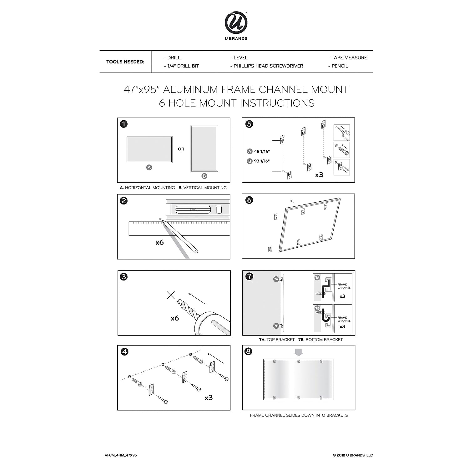 U Brands Magnetic Dry Erase Board with Aluminum Frame - 96