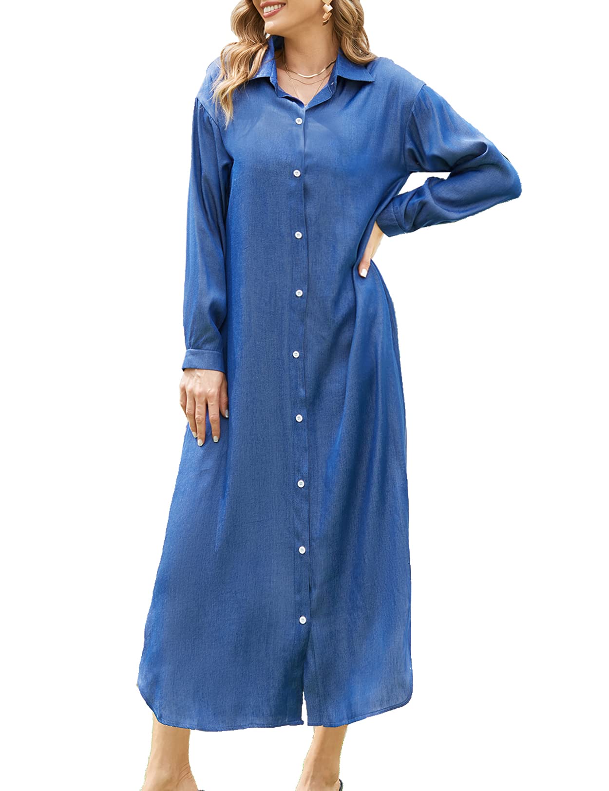 Sopliagon Women's Cotton Linen Shirt Dress - Casual Loose Maxi Dress for Summer, Beach, and Everyday Wear | Comfortable & Breathable Long Dress for Outdoors, Travel, and Relaxation