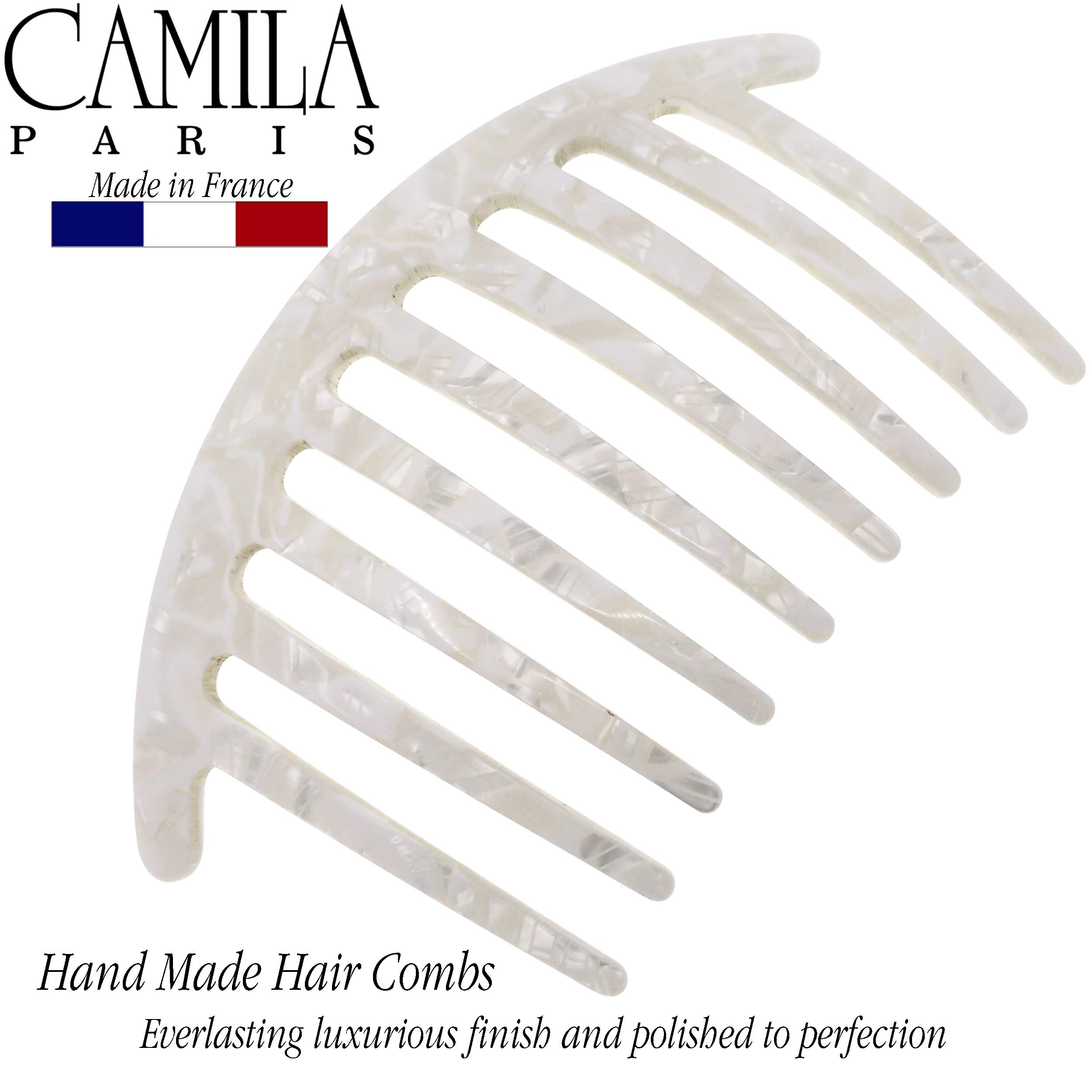 Camila Paris CP3161 French Handmade Side Comb - Rounded White Hair Clip for Women | Strong Hold Hair Accessories for Bun, Chignon & Updo Styling | Made in France | Perfect for Weddings, Prom & Formal Events