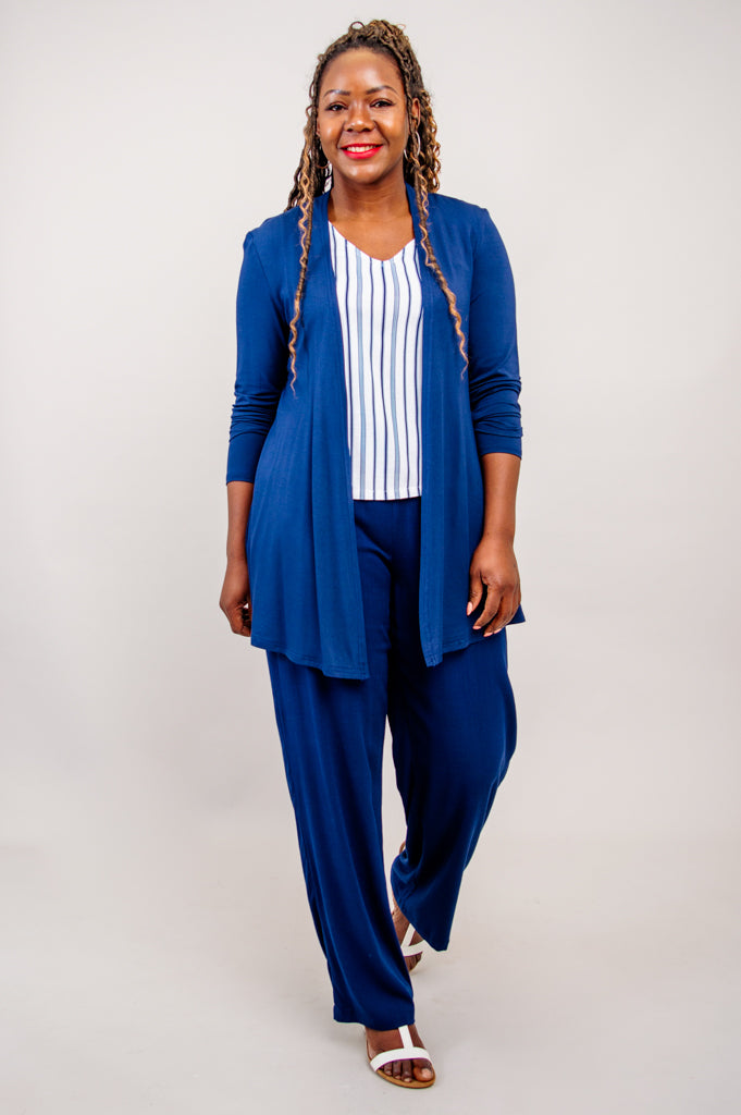 Havana Tank Top - Indigo Stripe Linen Bamboo Blend Women's Shirt - Perfect for Summer Outfits, Beach Wear & Casual Style