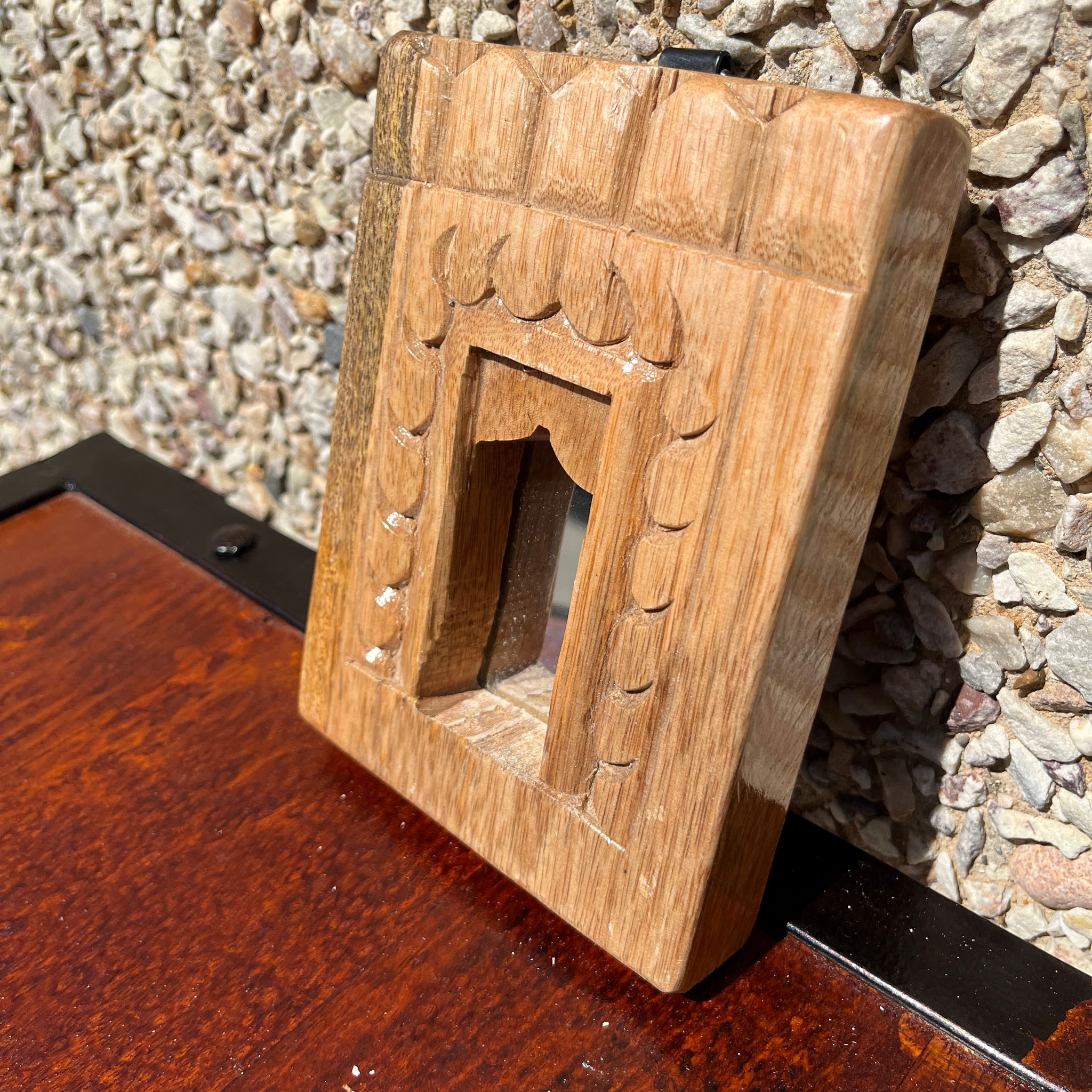 Hand Carved Indian Solid Wood Temple Mirror - Brown 108 - Elegant Wall Decor for Home, Yoga Studio & Meditation Space - Perfect for Boho, Zen & Spiritual Interiors