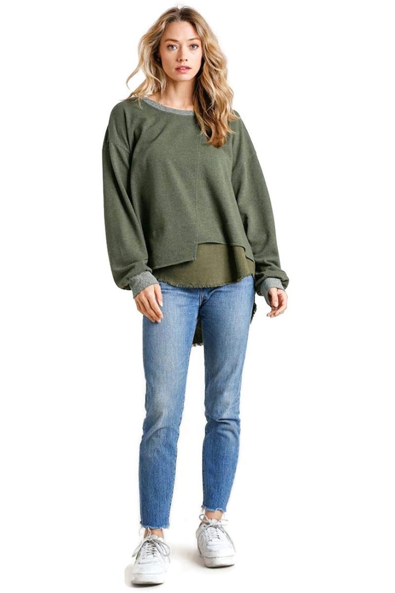 Umgee Women's Frayed Hem Layered Top - Stylish Casual Blouse for Everyday Wear | Perfect for Work, Date Night & Weekend Outfits