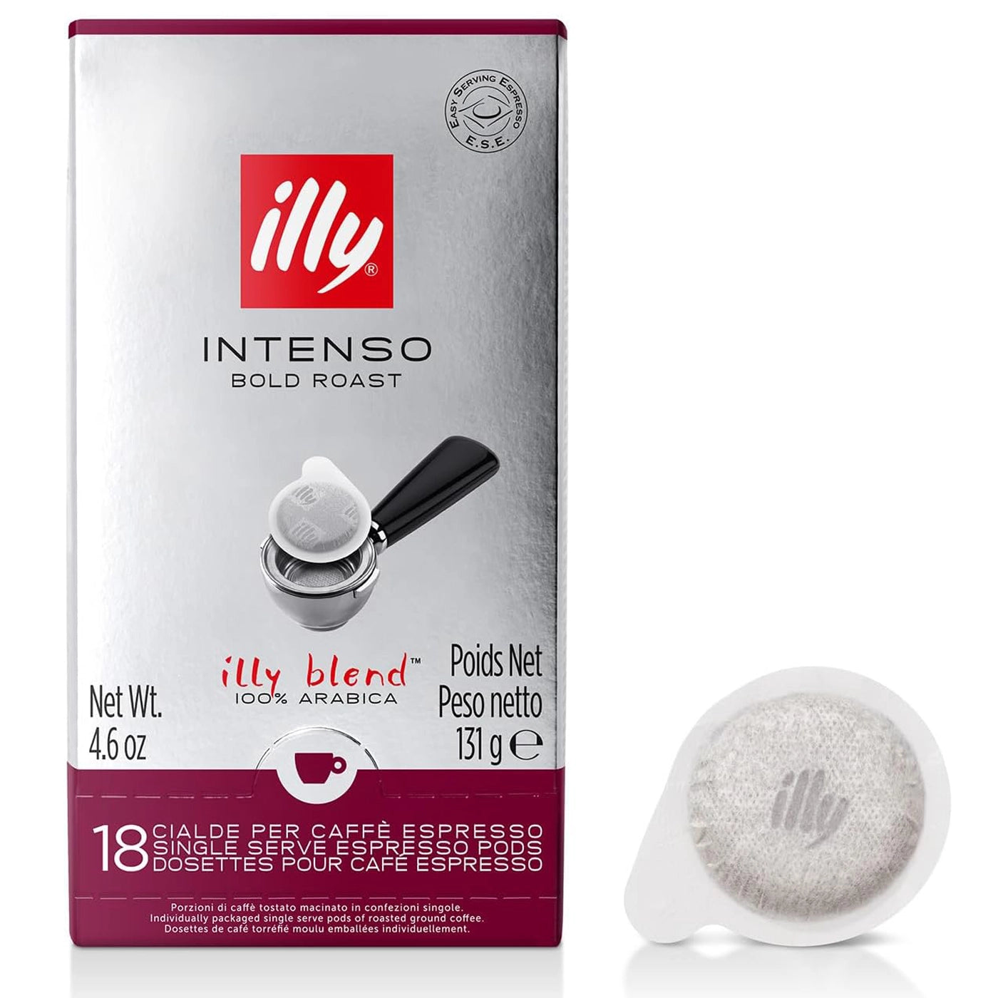 Illy Intenso Bold Roast Espresso E.S.E Pods (18 Count) - Premium Italian Coffee for Espresso Machines - Perfect for Home Brewing & Office Use