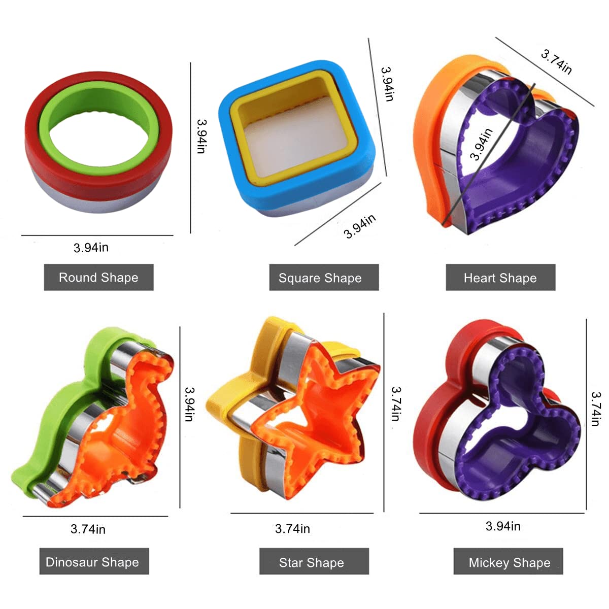6-Piece Upgraded Sandwich Cookie Cutters & Sealer Set - Mickey, Dinosaur & Star Shapes for Kids Lunch Box, Uncrustables Maker, Bento Box Accessories - Perfect for School Lunches, Picnics & Party Snacks
