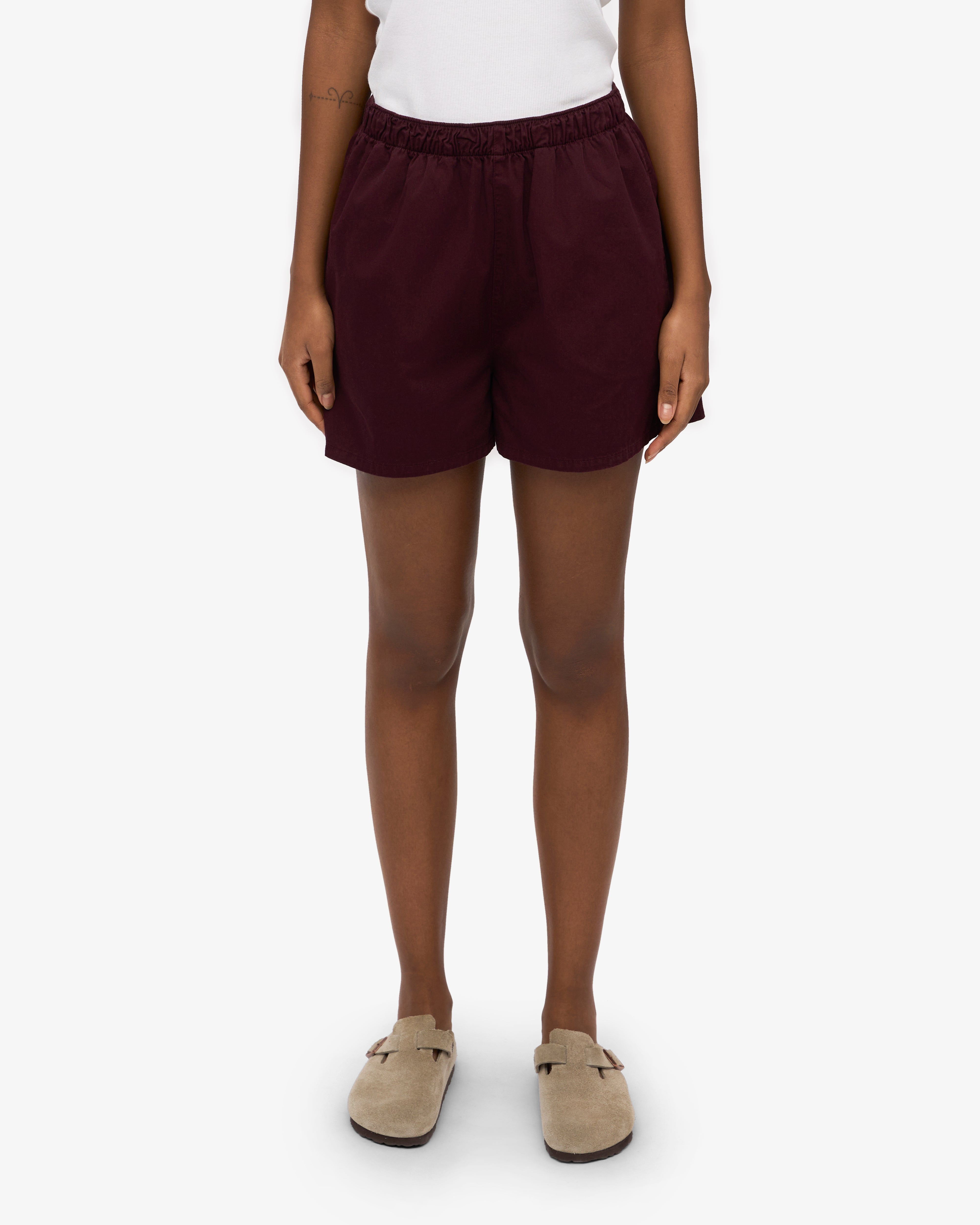 Organic Cotton Women's Twill Shorts in Oxblood Red - Comfortable & Stylish Casual Wear for Summer Outings
