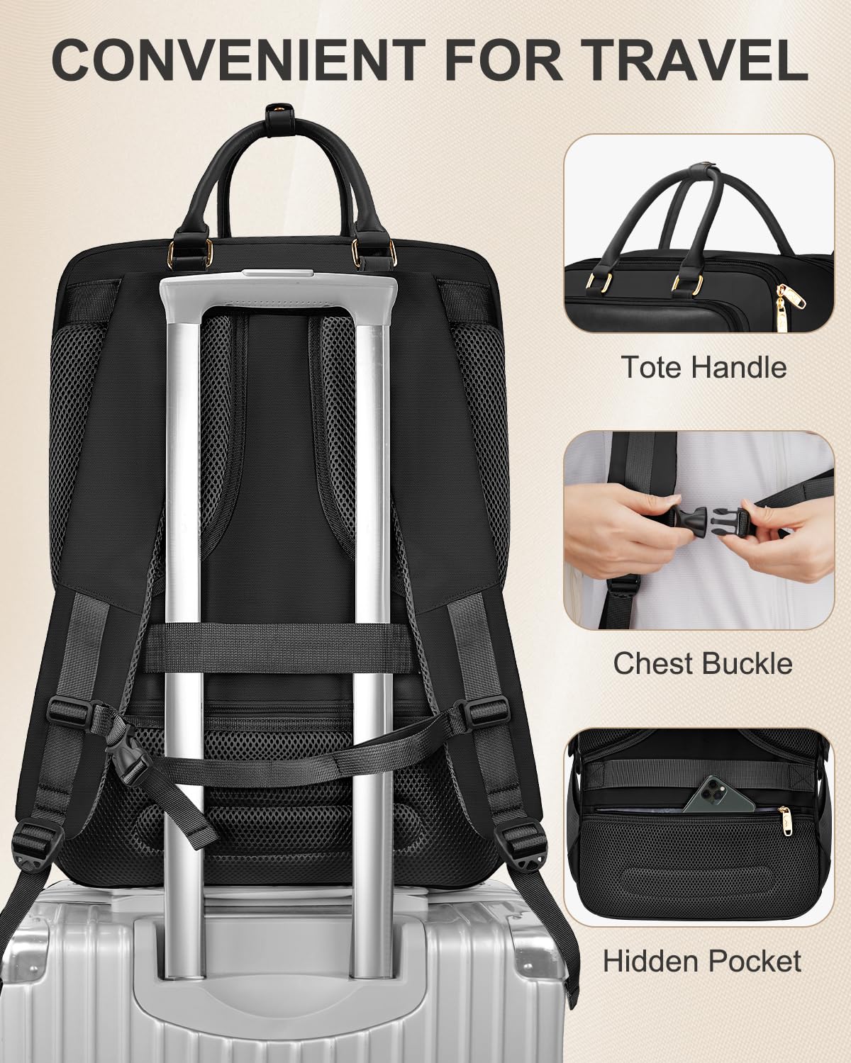 Matein 17 Inch Expandable Travel Backpack for Women & Men - 52L Large TSA Approved Laptop Backpack with USB Charging Port & Shoe Compartment - Perfect for College, Business, Work & Air Travel - Black