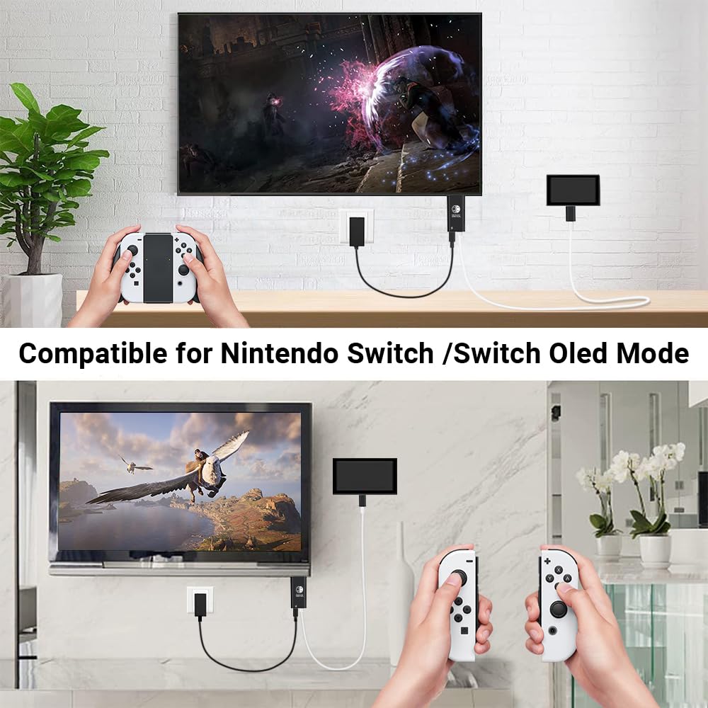 Nintendo Switch Dock & Switch OLED Dock - 6FT HDMI Cable, Type C to HDMI Adapter with 1080P@60Hz Output & 100W PD Charging - Perfect for TV Gaming & Home Entertainment