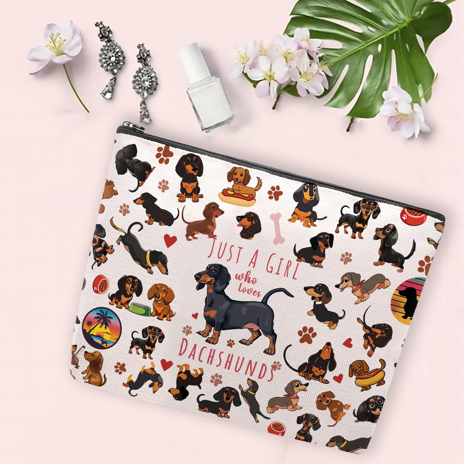 Dachshund Makeup Bag for Women - Cute Wiener Dog Cosmetic Pouch with Zipper, Perfect Birthday Gift for Dachshund Lovers | Great for Travel, Gym & Daily Essentials Storage