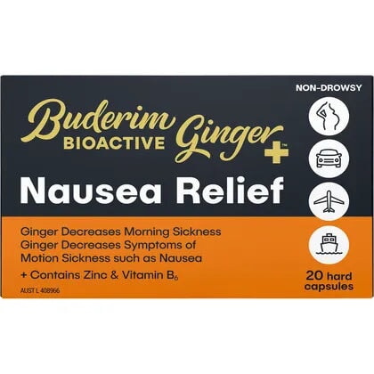 BUDERIM GINGER Bioactive + Nausea Relief Capsules - Natural Motion Sickness & Morning Sickness Remedy - Supports Digestive Health for Travel, Pregnancy & Wellness