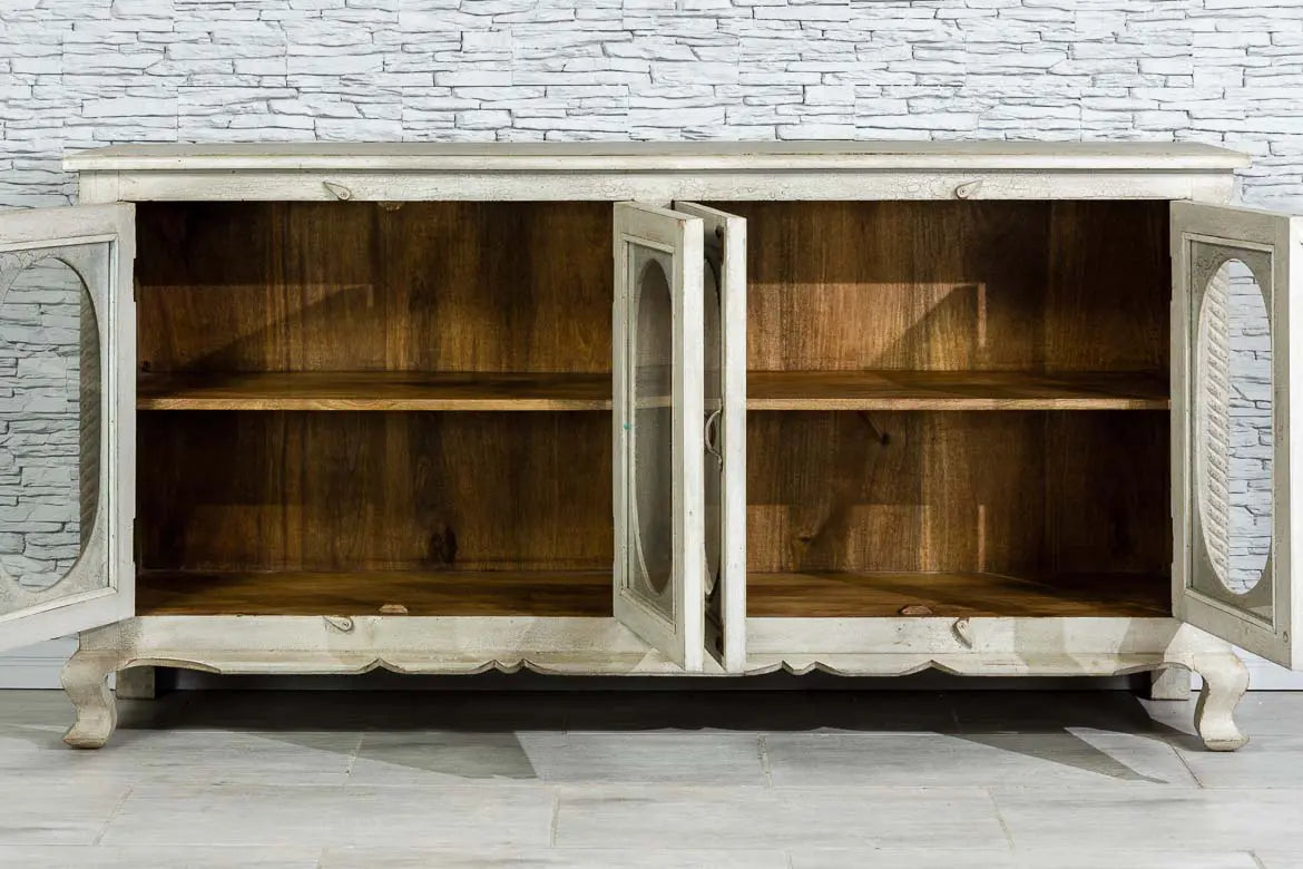 French Arched Solid Wood Mirror Door Sideboard - White 21