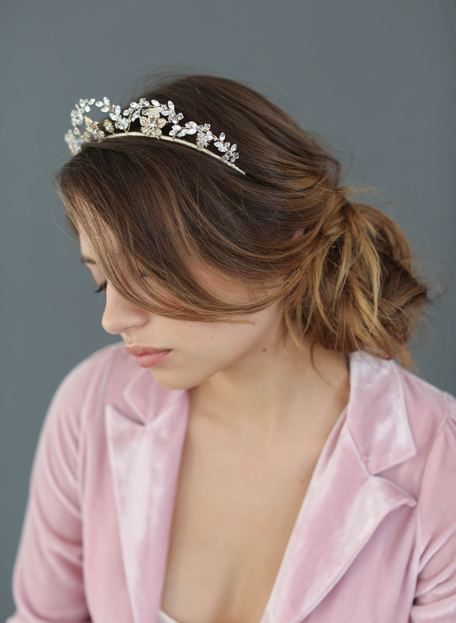 Elegant Floral Tiara with Sparkling Navette Crystal Arches - Style #611 | Perfect for Weddings, Prom, and Special Occasions