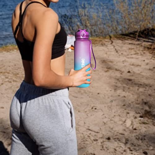 32oz Motivational Water Bottle with Time Marker & Removable Strainer - BPA Free, Leakproof, Fast Flow Sports Water Bottle for Fitness, Gym, Hiking & Outdoor Activities (Gradient Purple) - Stay Hydrated During Workouts & Daily Life