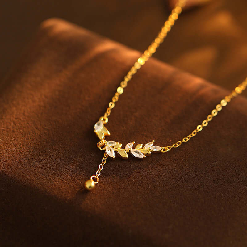 Marquise Olive Branch Leaf Y Necklace - Elegant Sterling Silver Pendant for Women | Perfect for Weddings, Anniversaries & Everyday Wear | R8236