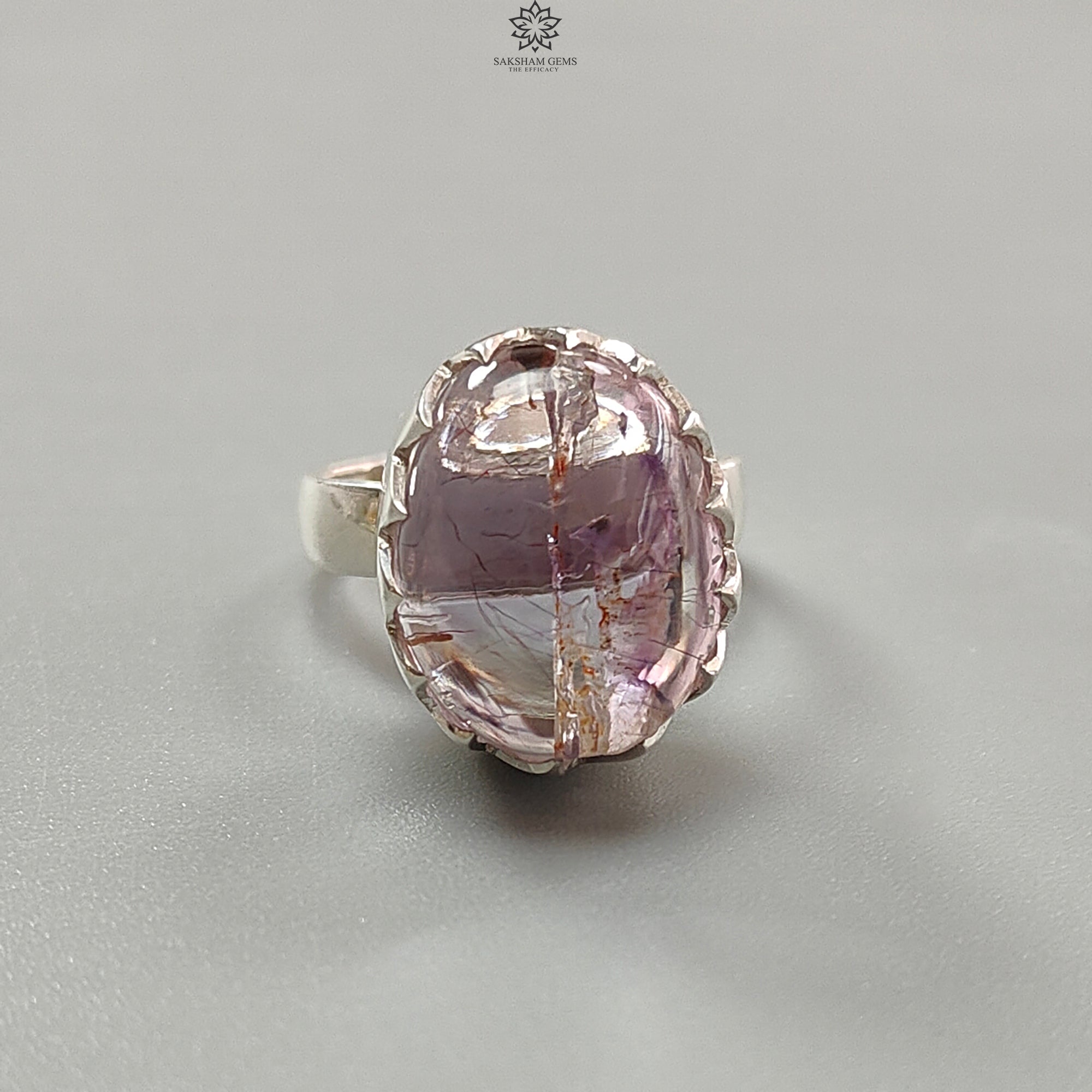 Natural Untreated Super Seven Amethyst 925 Sterling Silver Adjustable Ring | Oval Bezel Set Plain Silver Jewelry | Perfect for Meditation, Healing & Everyday Wear