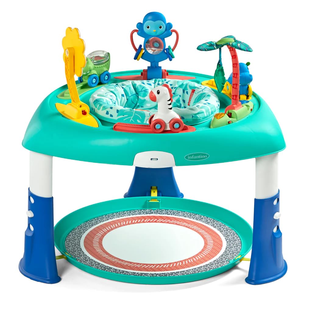 Infantino 3-in-1 Spin & Stand Baby Activity Center - 360° Rotating Seat & Play Table with Easy Fold Design, Multi-Color | Perfect for Playtime, Learning & Development (6-12 Months)