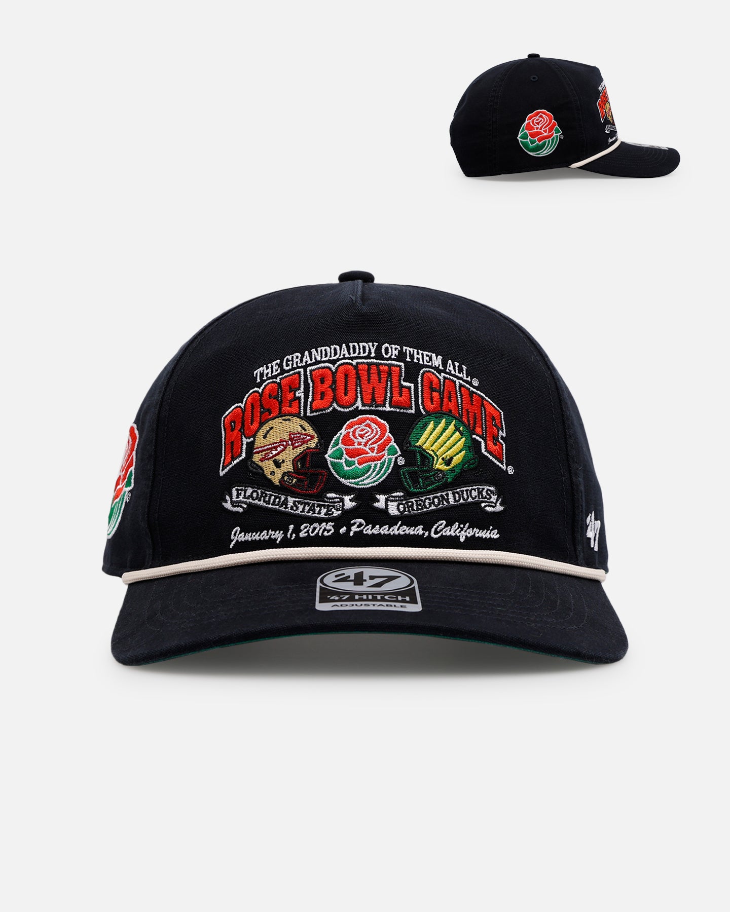 47 Brand Oregon Ducks vs Florida State Seminoles Vintage Bowl Game 2.0 Snapback Hat - 2015 Rose Bowl Commemorative Black Adjustable Baseball Cap for Sports Fans and Collectors - Perfect for Game Day, Tailgating, and Vintage Sports Memorabilia Display