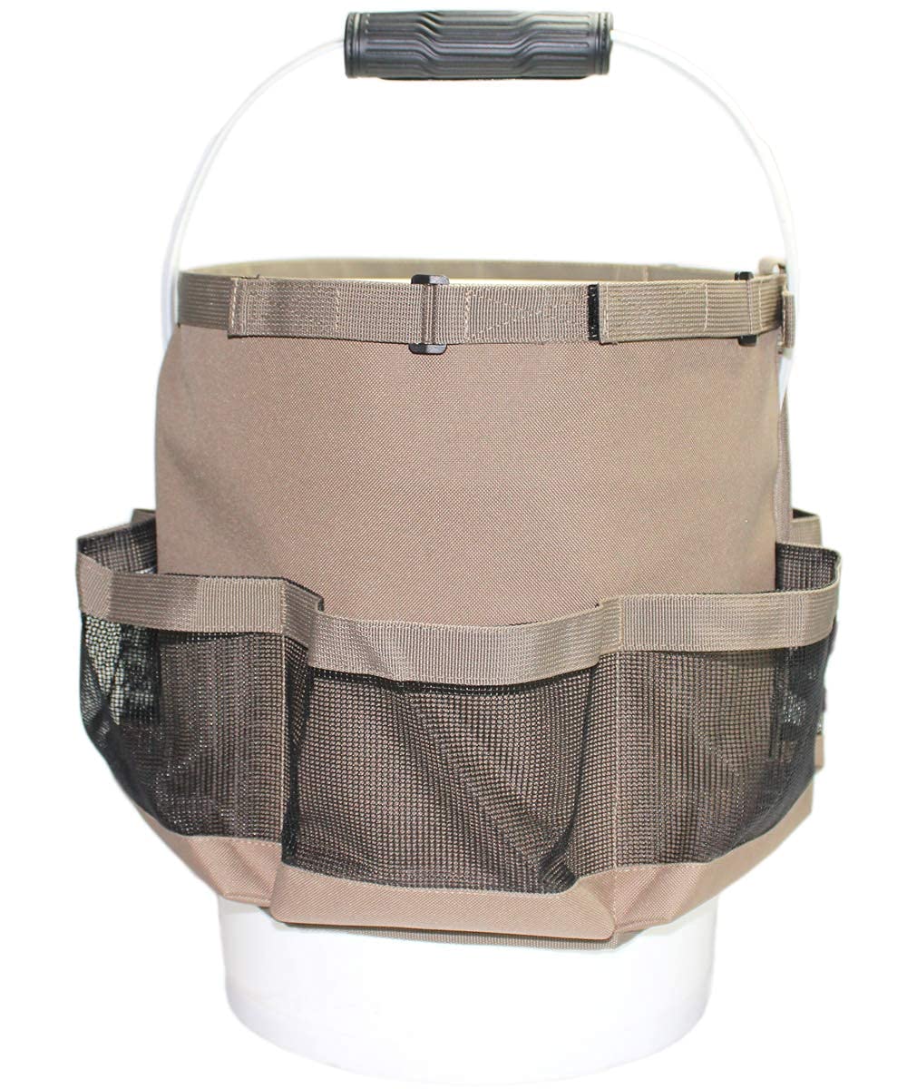 MELOTOUGH 5 Gallon Bucket Organizer with Water-Resistant Mesh Pockets - Cleaning Tool Holder for Soap, Towels & Supplies - Ideal for Car Wash, Janitorial & Home Cleaning Tasks