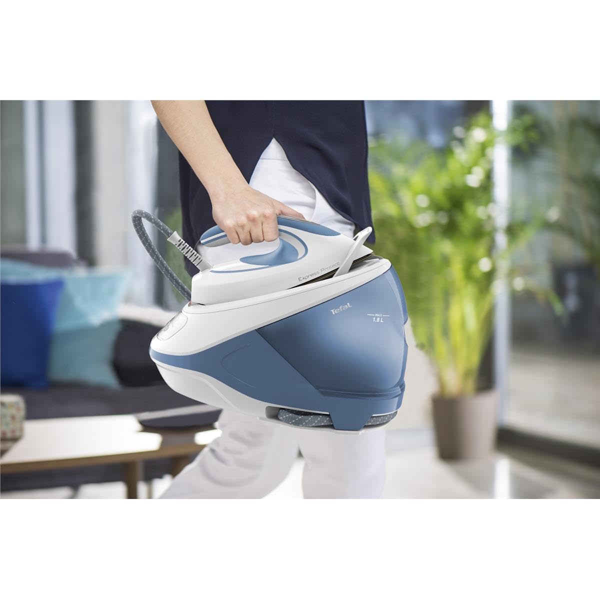 Tefal SV9202 Express Protect Steam Iron Station - Blue & White | Fast Heating, Anti-Calc, Self-Cleaning | Perfect for Home, Office & Travel Use