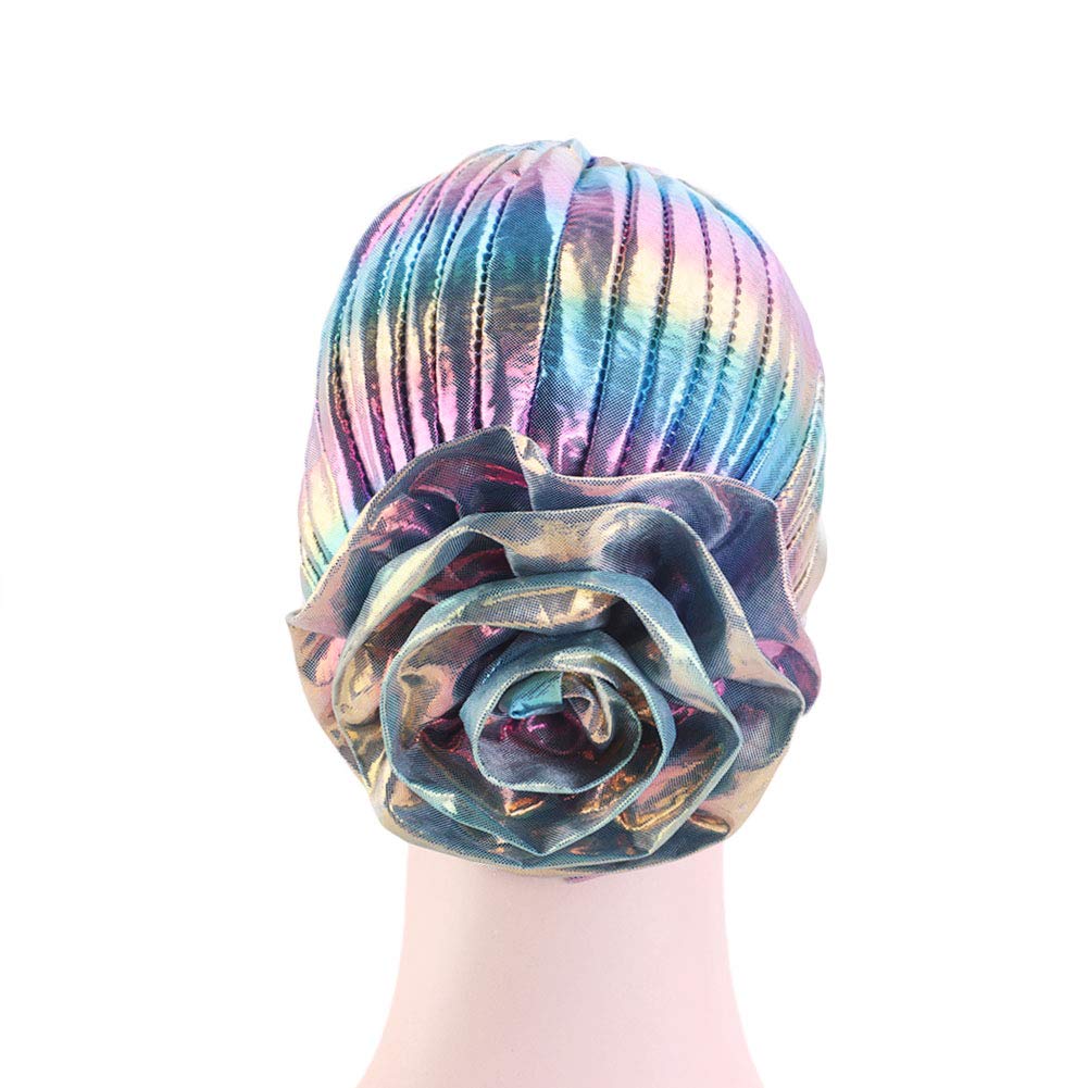 Sparkly Glitter Laser Flower Turban - Stretchy Colorful Beanie Hair Wrap for Women | Perfect for Yoga, Beach, Gym & Winter Fashion Accessories