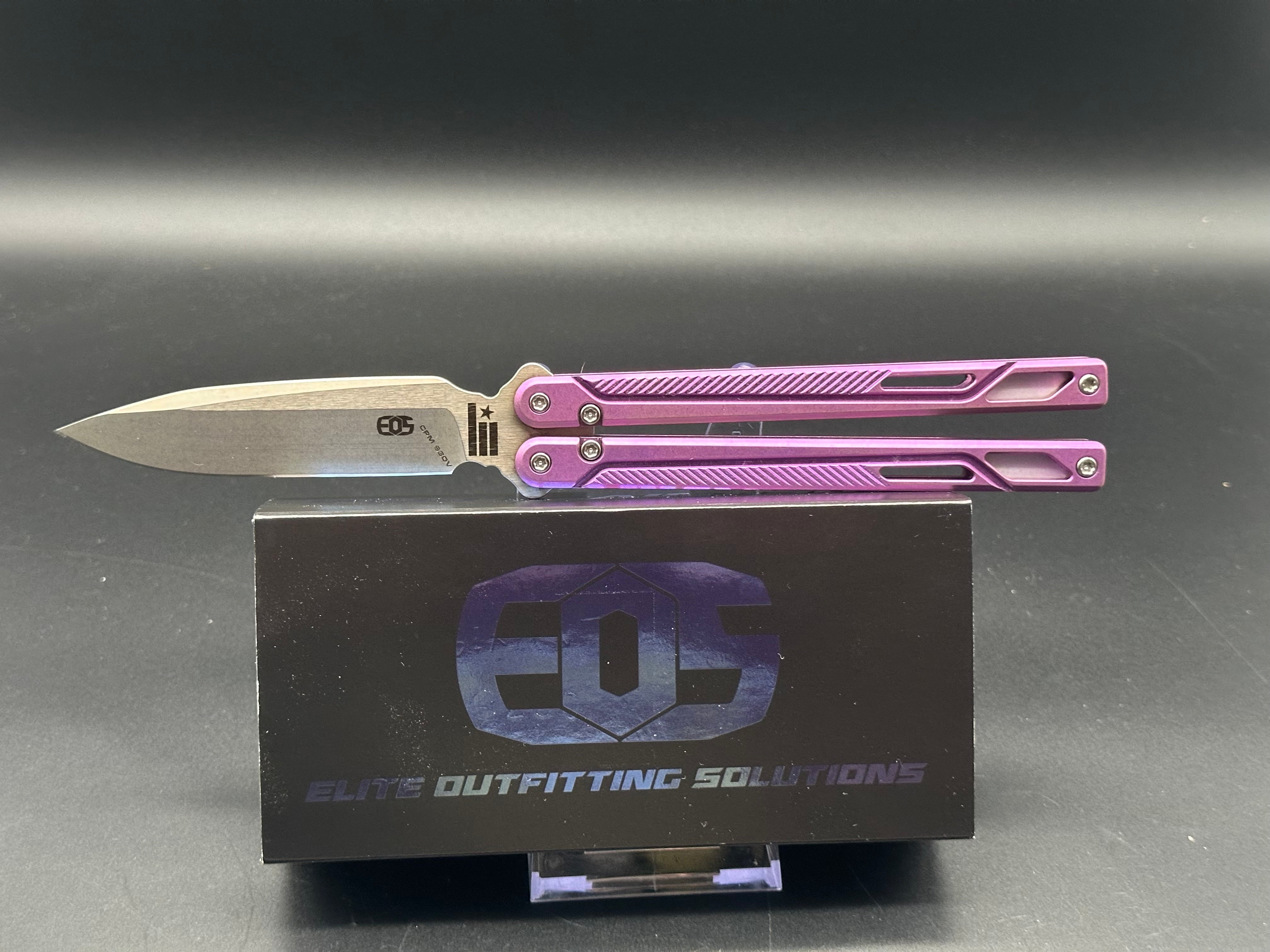 EOS Serpent Purple Titanium Balisong Knife with CPM S30V Spear Point Blade - Perfect for Flipping Tricks, Collecting, and Outdoor Adventures