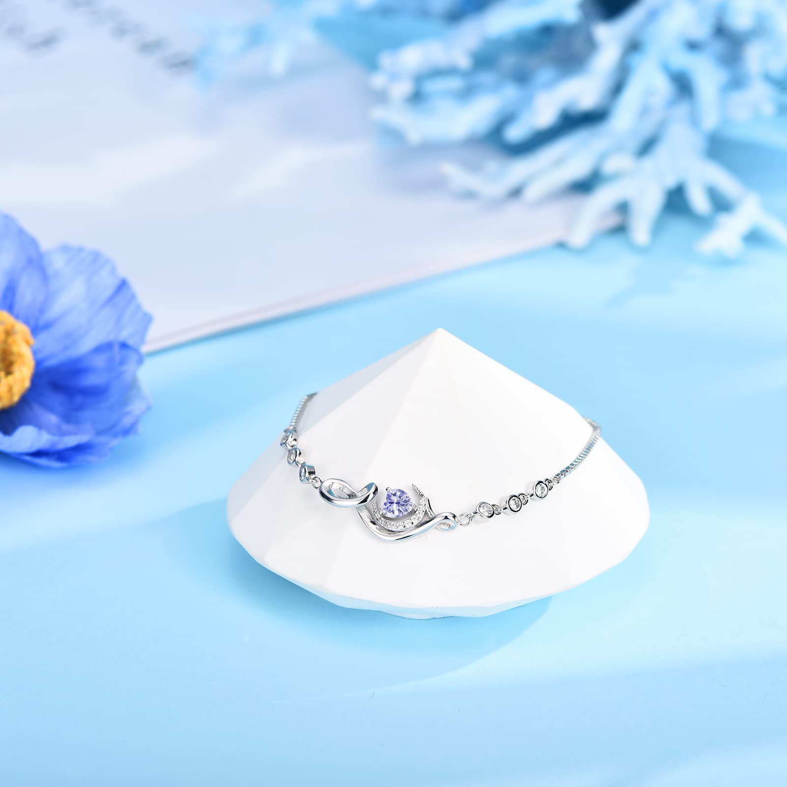 Sterling Silver Birthstone Charm Bracelet for Women - S925 Distance Bracelet, Personalized Gift for Mom, Daughter, Wife - Perfect for Mother's Day, Birthday, Valentine's Day & Anniversary - Elegant Jewelry for Everyday Wear & Special Occasions