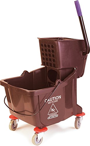 Commercial Mop Bucket with Side Press Wringer - 35 Quart Capacity, Brown - Ideal for Janitorial Cleaning, Floor Maintenance in Schools, Hospitals & Offices
