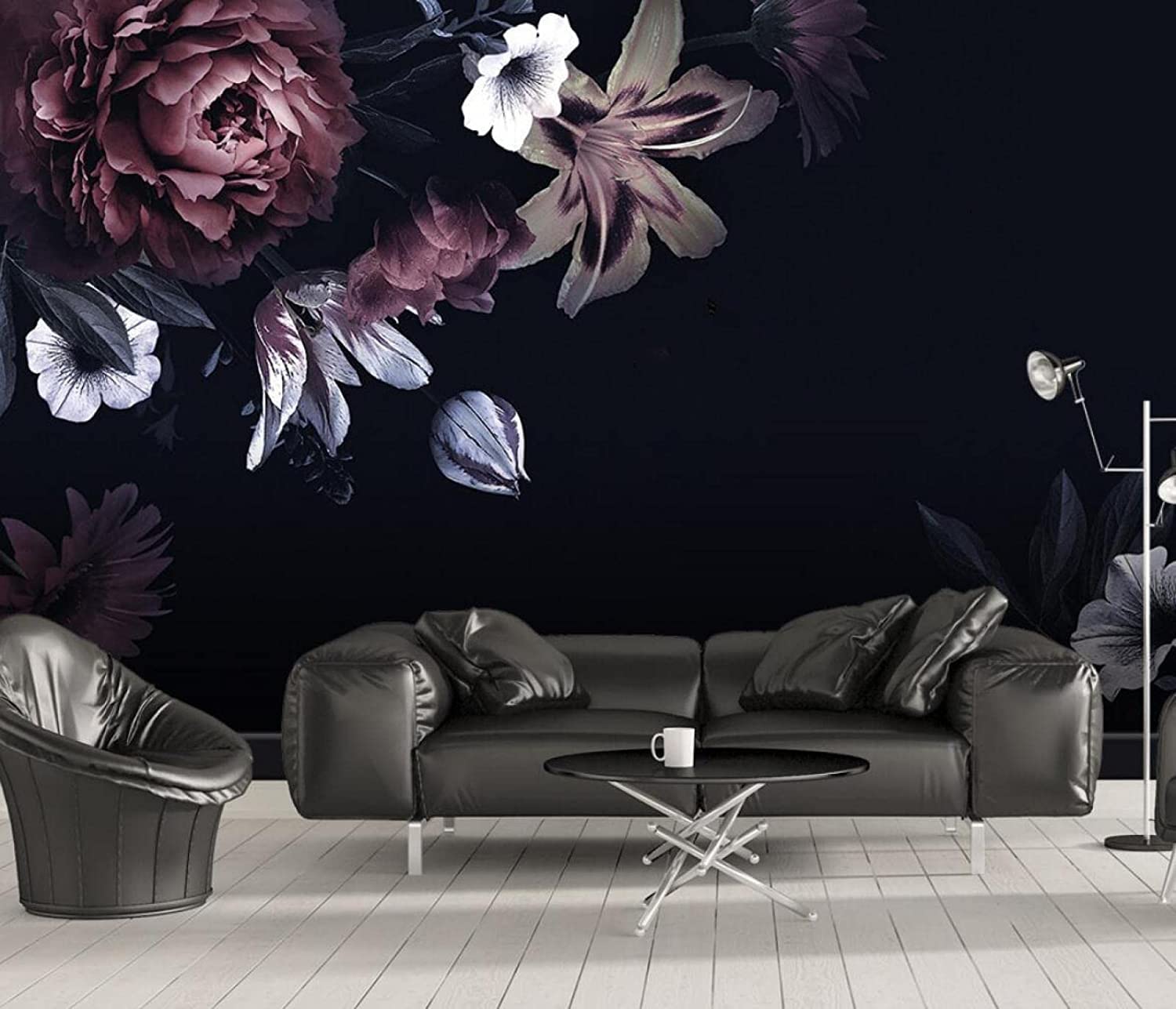 Custom Vintage Black Background 3D Dahlia Flower Wall Murals - 157.5