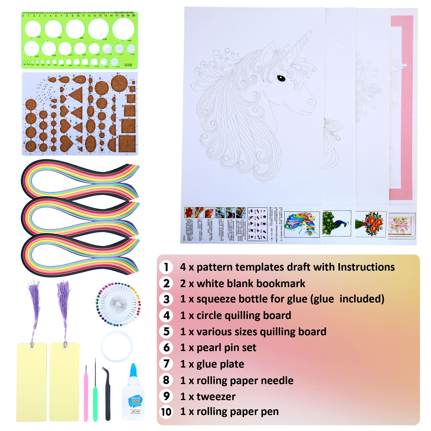 Paper Quilling Kit for Beginners & Adults - Complete DIY Craft Set with 5mm Quilling Paper Strips, Filigree Tools & 4 Patterns (Flowers, Peacock, Unicorn) - Perfect for Kids Crafts, Home Decor & Gift Making