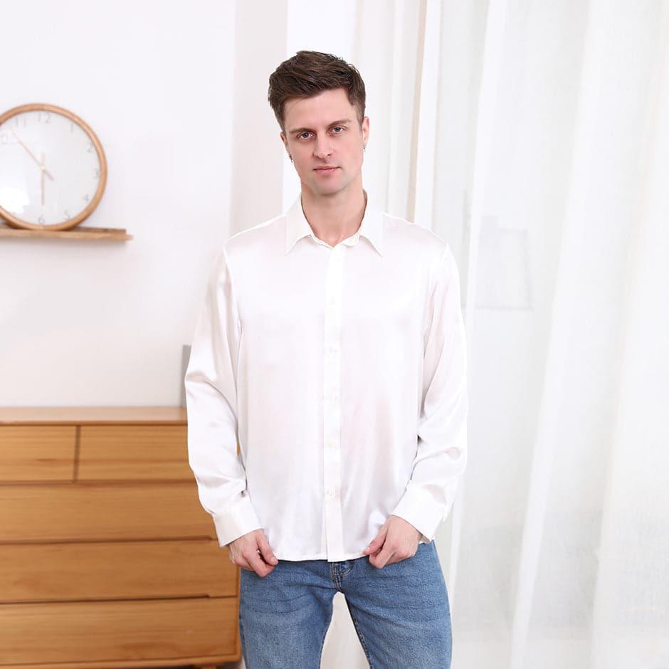 Premium Men's Classic Collar Silk Long Sleeve Shirt - Elegant Formal & Business Wear - Perfect for Office, Weddings & Special Occasions