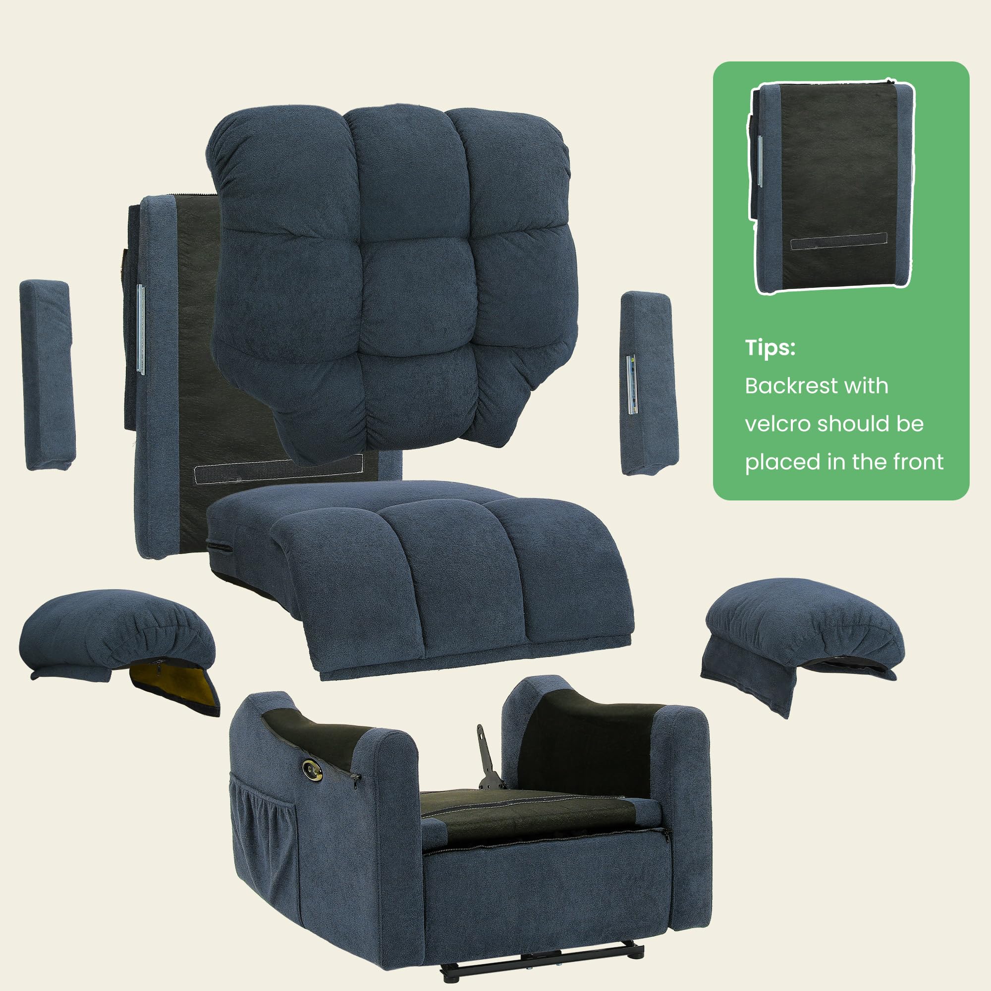 Electric Power Recliner Chair for Adults - Adjustable Reclining Sofa with USB Charging Port | Ultra Soft Teddy Fleece Fabric | Easy Tool-Free Assembly | Blue Gray Living Room Recliner for Relaxing, Watching TV & Napping