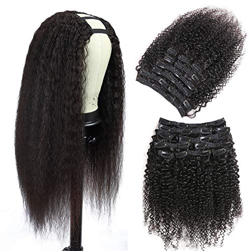UrBeauty Kinky Straight U-Part Wigs & Kinky Curly Clip-In Human Hair Extensions - 100% Human Hair for Natural Look | Perfect for Daily Wear, Parties & Special Occasions