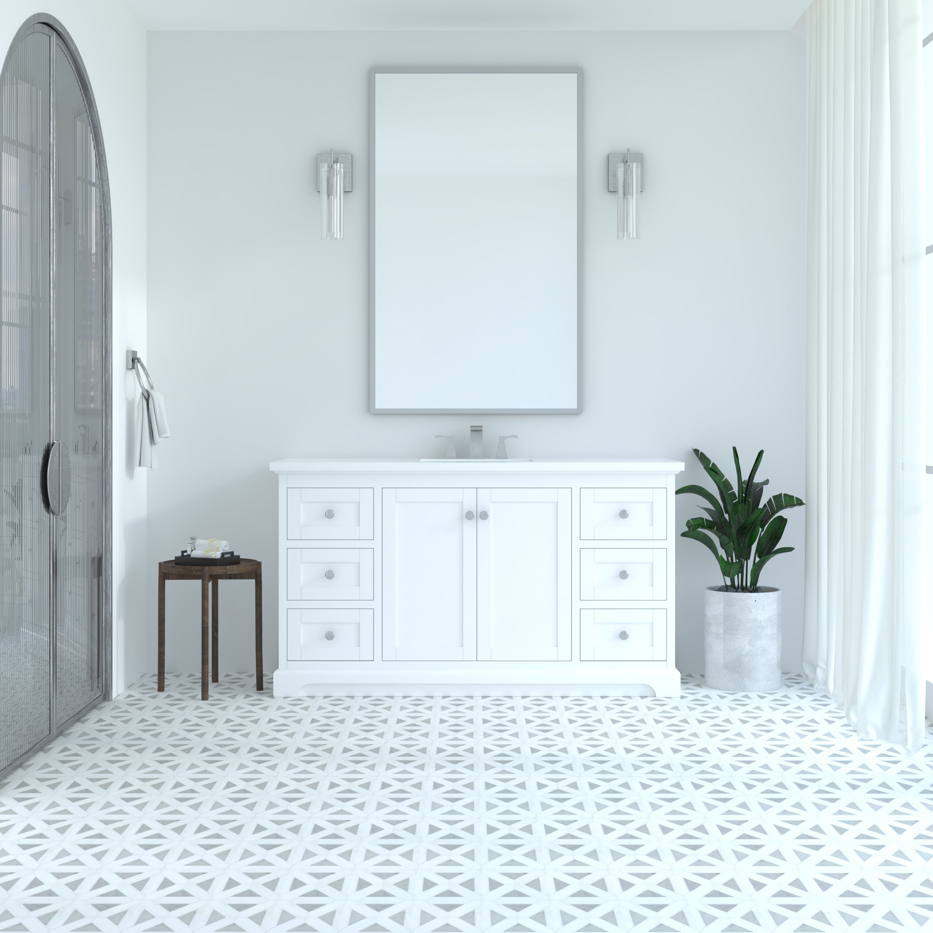 Marietta 59.5 Inch White Single Bathroom Vanity Cabinet Only - Perfect for Modern Bathroom Remodeling & Small Space Solutions