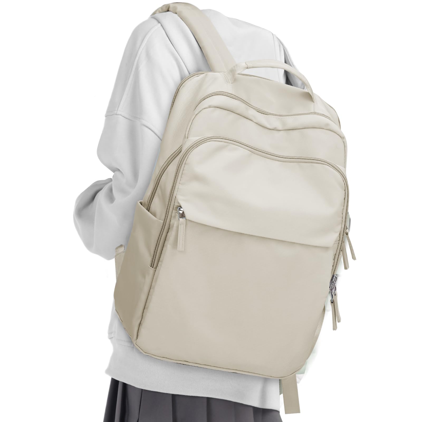 Waterproof Backpack for Women & Teen Girls - Durable School Bookbag, College Backpack, Gym Bag - Lightweight & Spacious for High School, Travel, Work (Apricot Color)