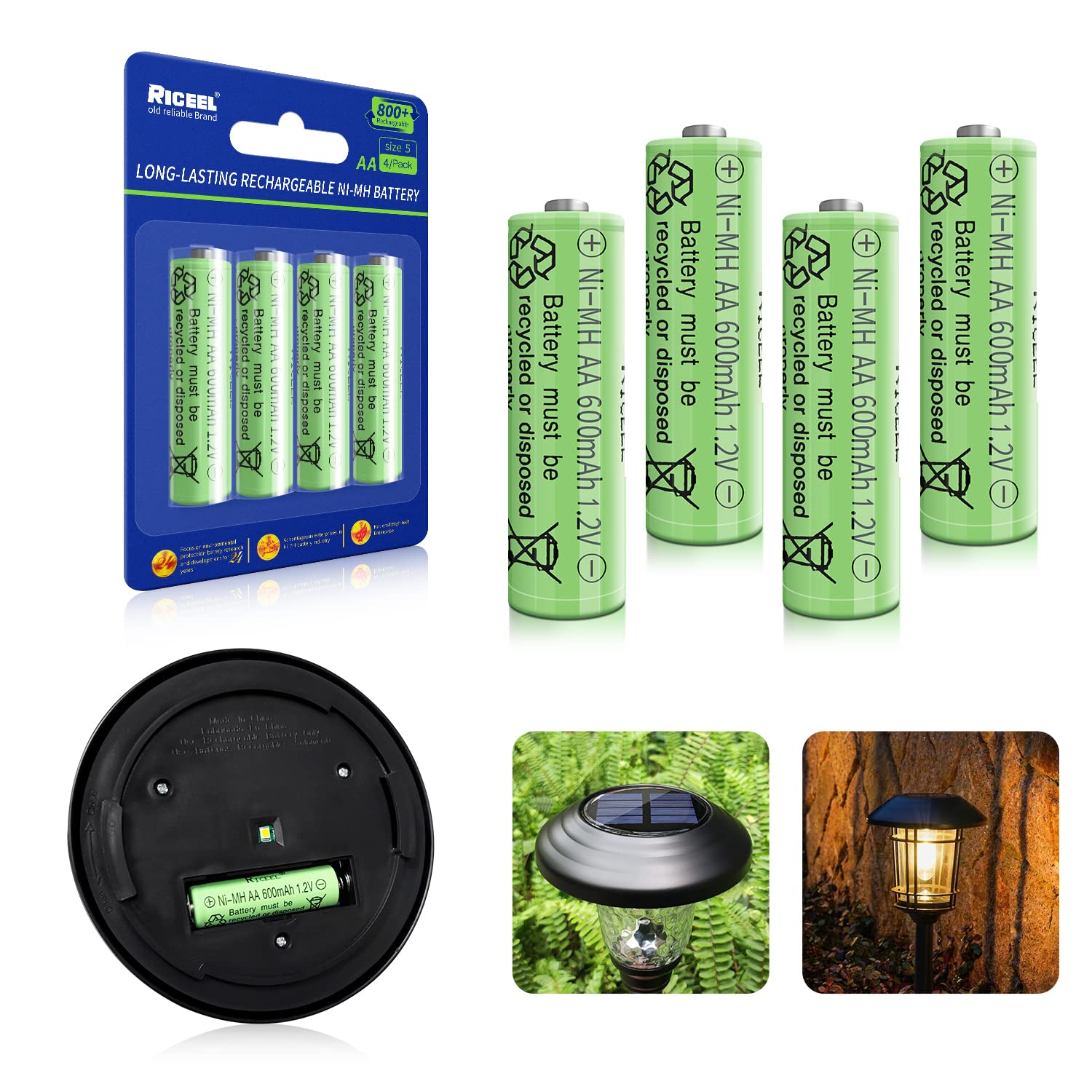 600mAh Rechargeable AA Batteries 1.2V - Solar Lights, Garden Lights & Household Devices - Long Lasting Double A Batteries for Outdoor & Indoor Use