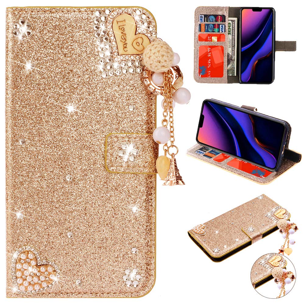 Sparkly 3D Diamond Magnetic Wallet Case for iPhone 8/7 Plus - Glitter Flip Cover with Card Slots & Kickstand | Fashionable Protective Phone Case for Women, Girls | Perfect for Parties, Shopping & Everyday Use